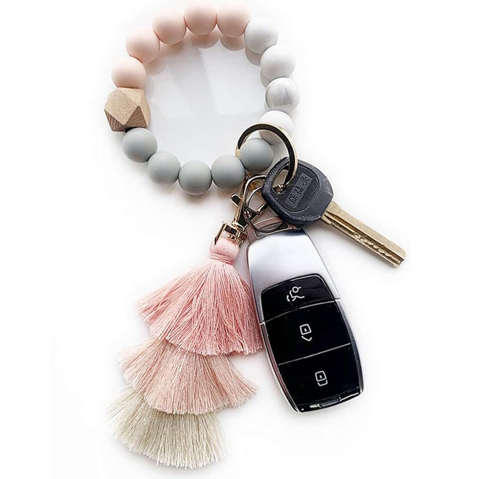 Beaded Keychain with Tassel - Stylish Silicone Key Ring Bracelet for Women | Boho Car Key Chain Wristlet | Perfect for Key Organization, Gift Giving & Boho Fashion Accessories