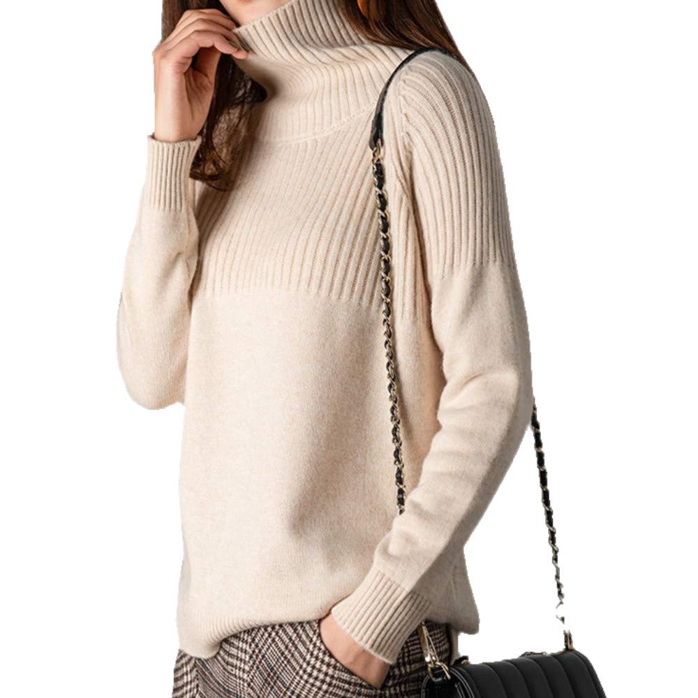 Women's Merino Wool Turtleneck Sweater - Loose Knit Pullover for Winter