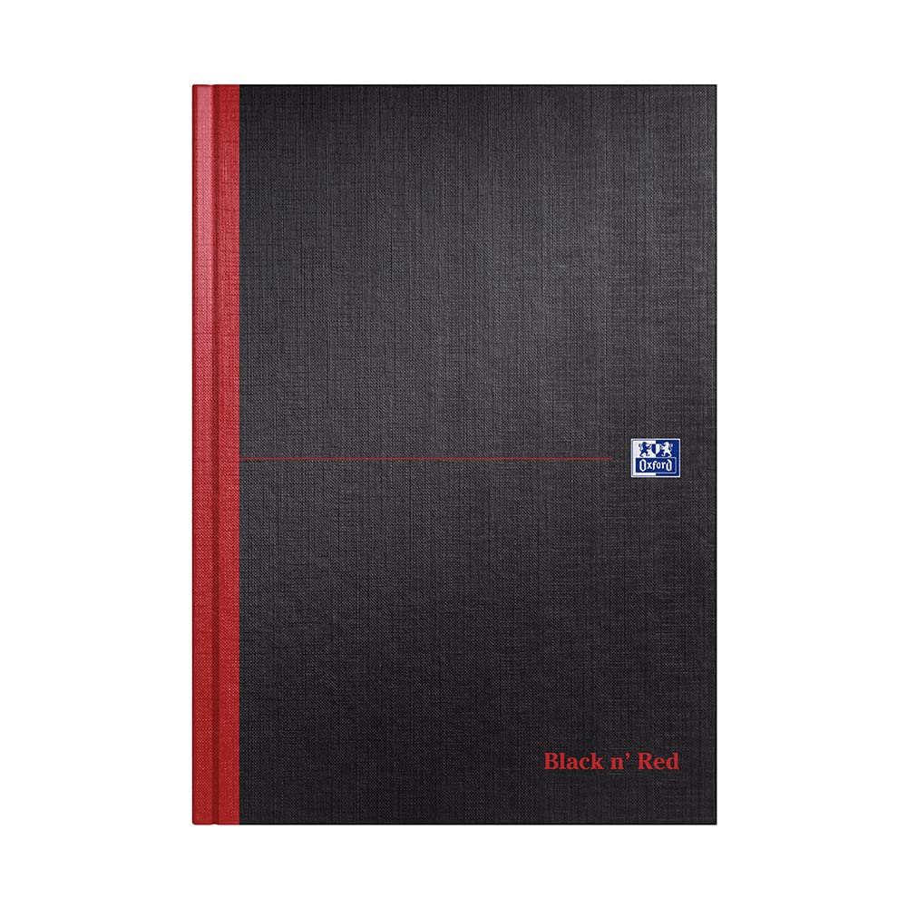 Premium Oxford Black n' Red A4 Hardback Casebound Notebook - College Ruled with Double Cash, 192 Pages - Perfect for Office, School & Journaling
