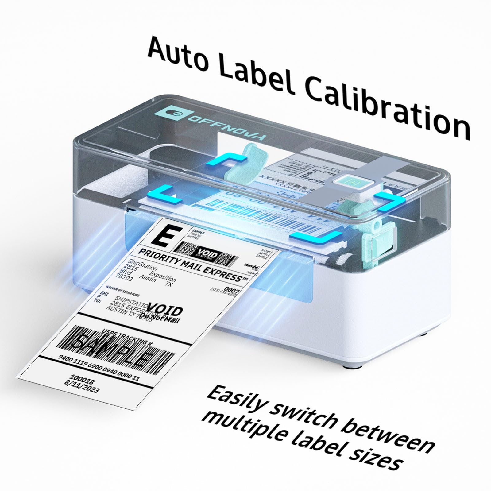 OFFNOVA 4x6 Bluetooth Thermal Label Printer for Shipping & Small Business - Compatible with USPS, eBay, Shopify, Etsy - Works with Windows, Mac, iOS, Android - Perfect for E-commerce, Warehousing & Logistics