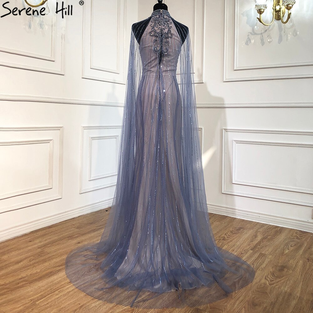 Luxury Navy Blue Mermaid Evening Gown with Train - Elegant Beaded Diamond Dress for Women 2025 | Perfect for Prom, Gala, Wedding & Formal Events - LA70807