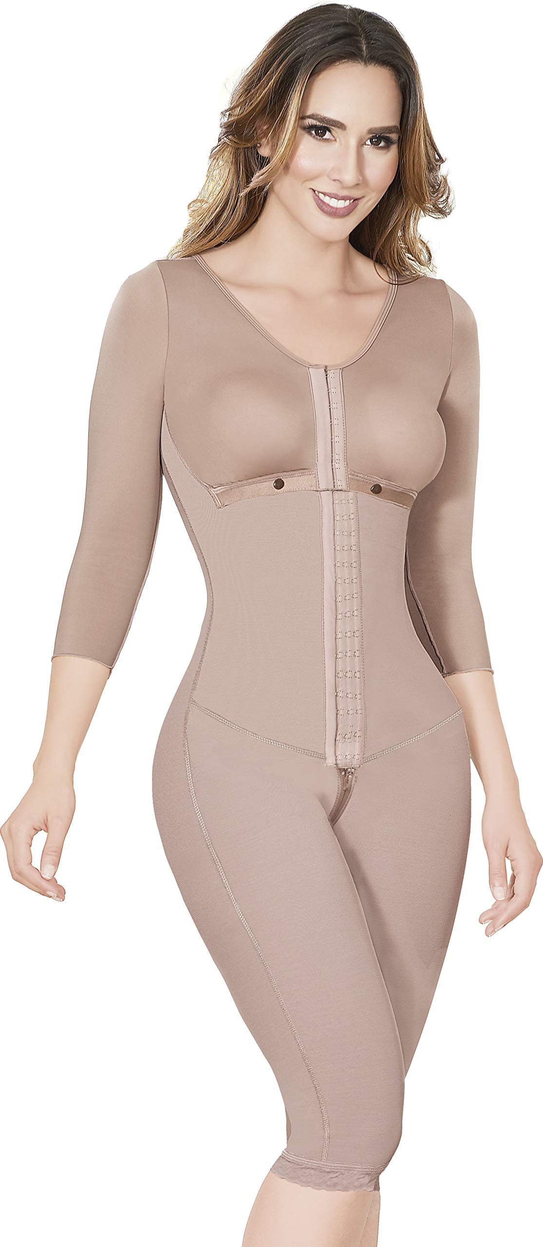 Women's Post-Surgery Full Body Shapewear with Sleeves - Powernet Compression Garment for Tummy Control & Body Shaping - Perfect for Recovery, Everyday Wear & Special Occasions