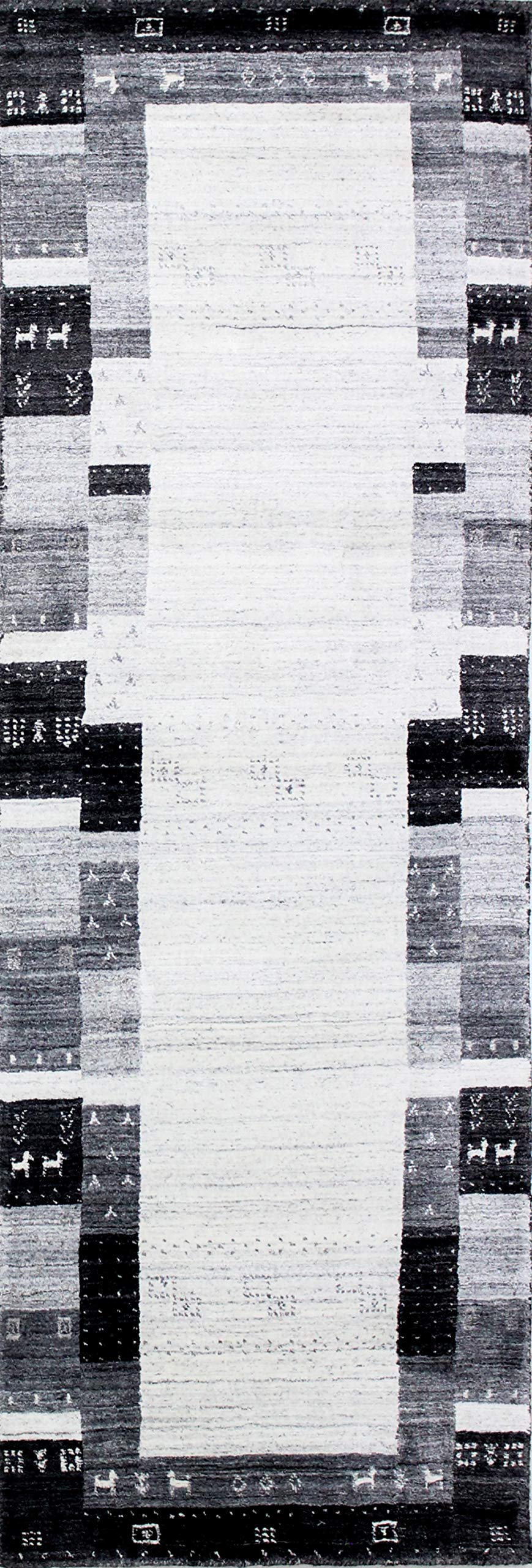 Bashian Collection Handmade Wool & Viscose Area Rug - 2.6’x8’ Ivory/Chargray Luxury Runner - Perfect for Entryway, Living Room, Bedroom Decor - Soft & Durable Home Floor Covering for High Traffic Areas