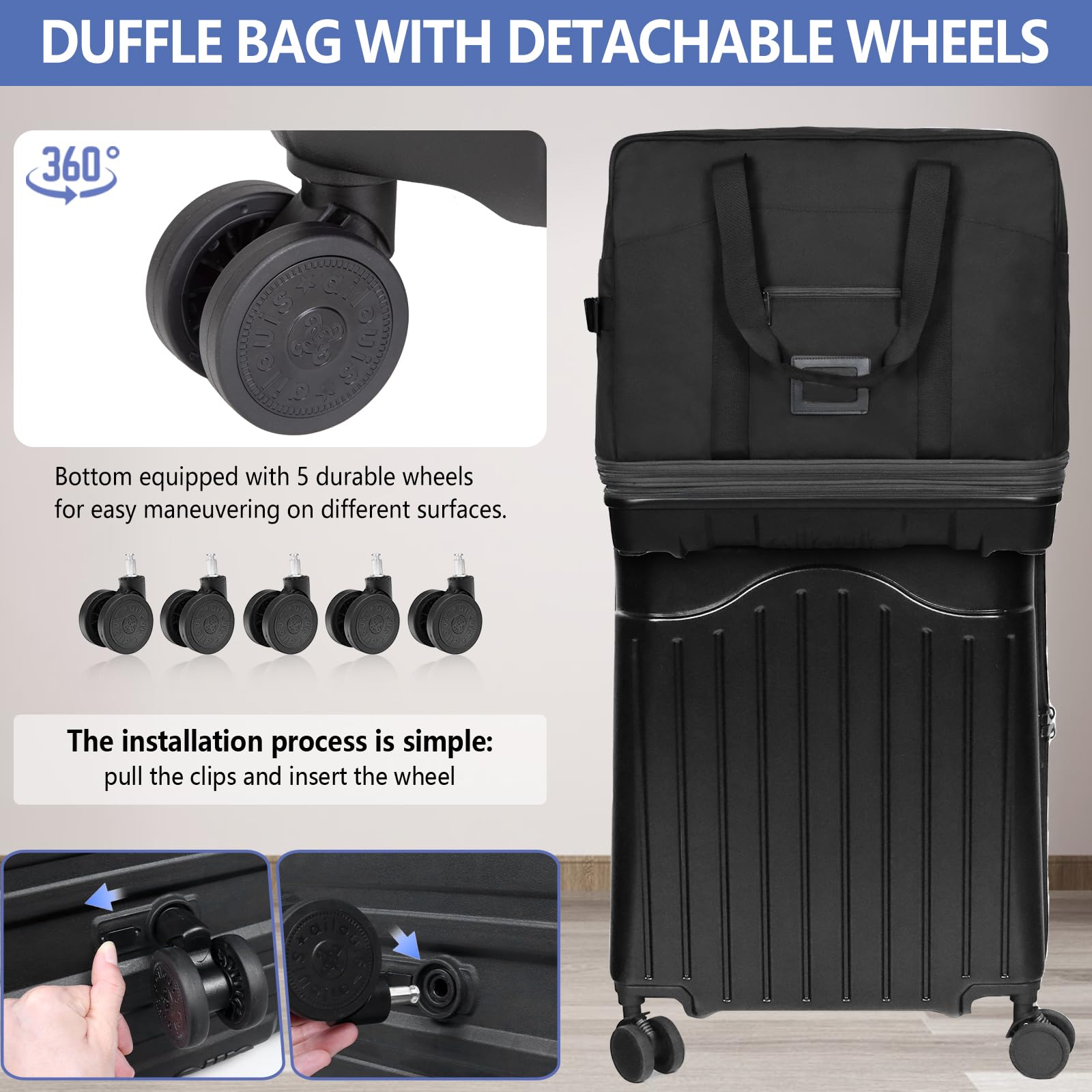 92L Expandable Rolling Duffel Bag with Silent Wheels & Hidden Pull Rod - Triple Expansion Design for Large Storage - Foldable Travel Luggage for Moving, Emigration & Storage - Perfect for Air Travel, Road Trips & Long-Term Packing