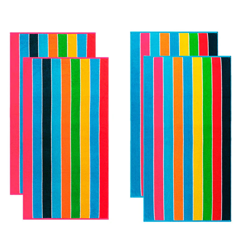 Rainbow Stripes Egyptian Cotton Oversized 4-Piece Beach Towel Set - Soft, Absorbent & Quick-Drying for Pool, Beach, Gym & Spa Use