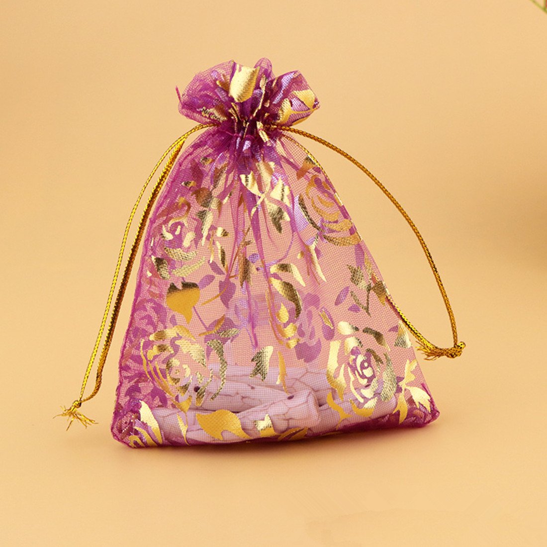 100PCS Rose Pattern Organza Wedding Favor Bags 4