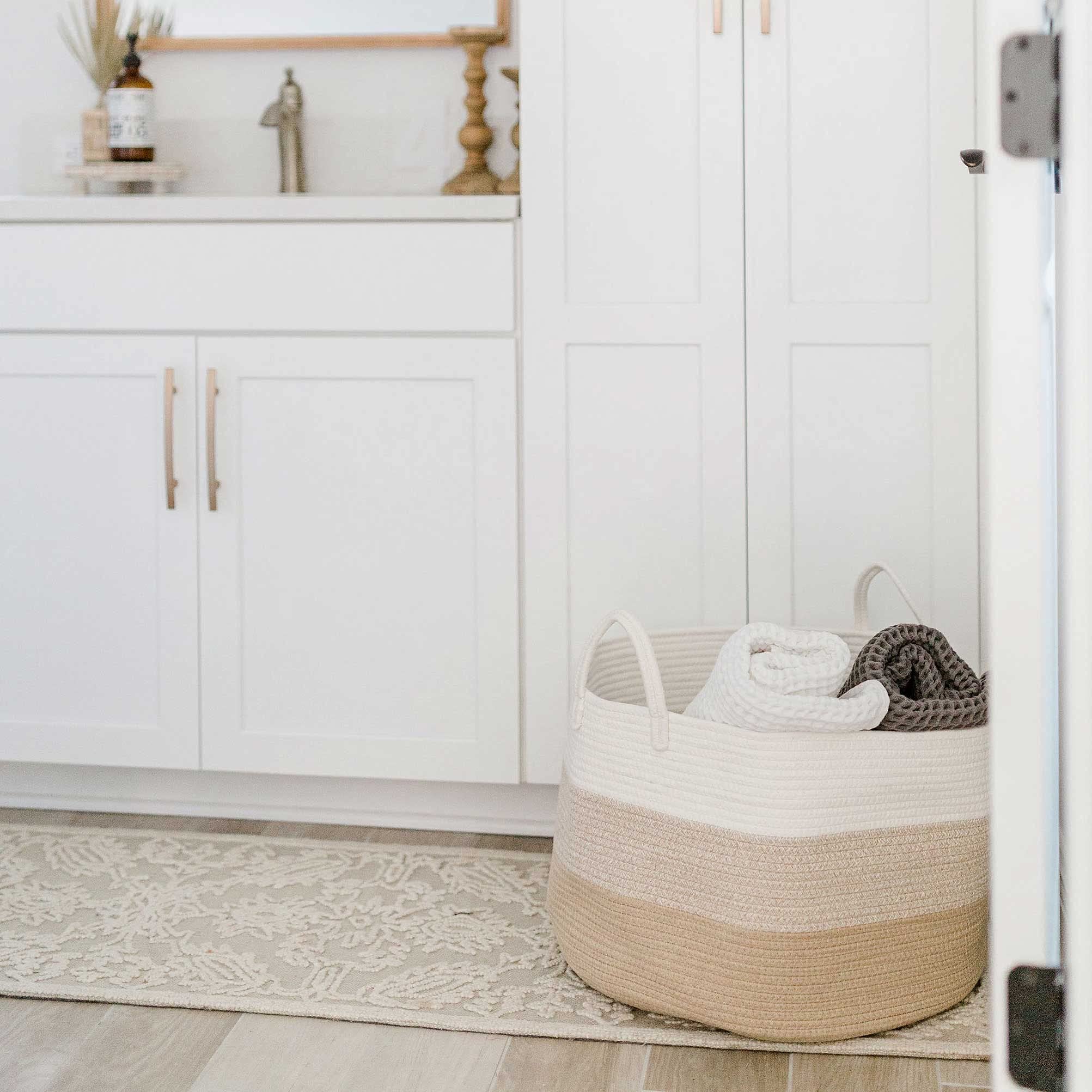 OrganiHaus Large Woven Storage Basket 20x13 Inch - Boho Chic Cotton Rope Laundry Hamper & Blanket Organizer for Living Room, Bedroom, Nursery - Perfect for Home Decor, Kids Toy Storage & Clothes Organization