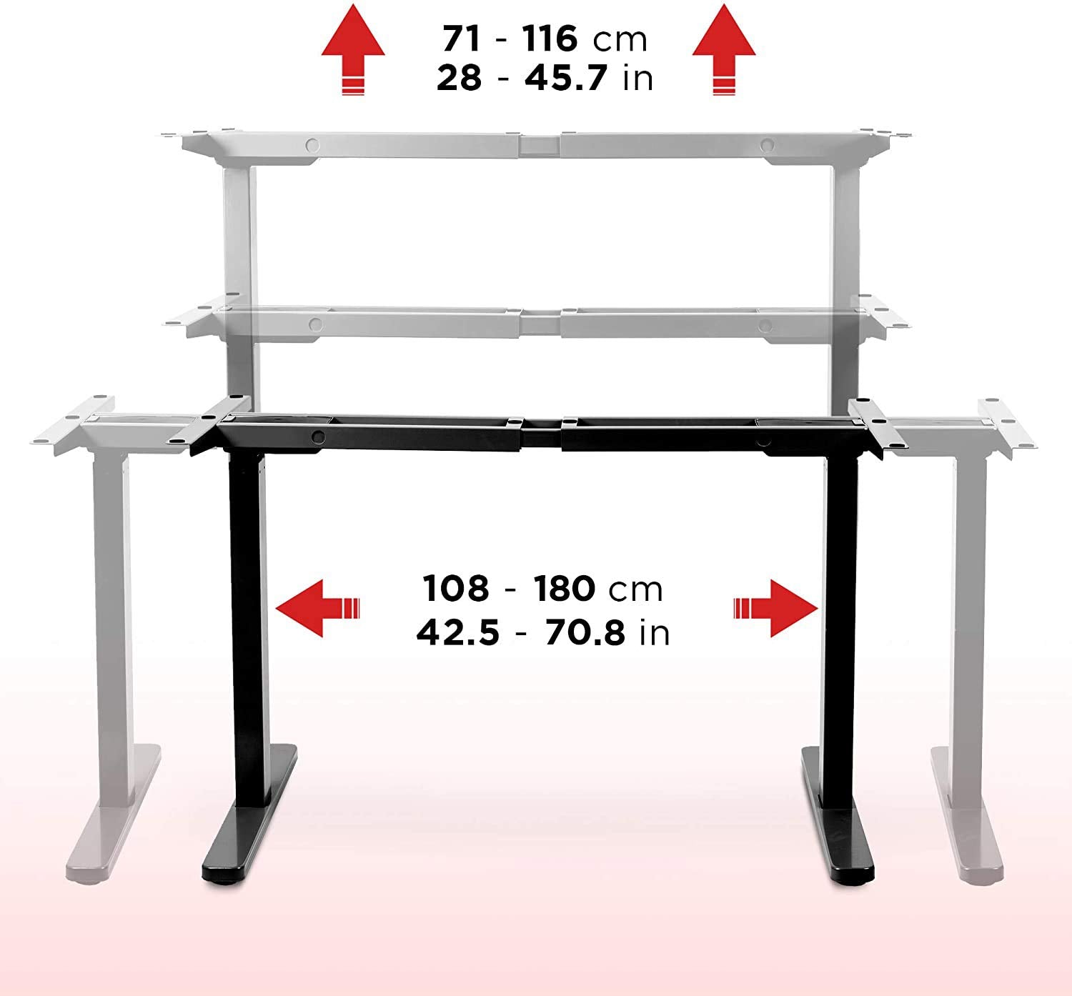 Duronic TM22BK Electric Standing Desk Frame - Adjustable Height 28-46 inches, Dual Motor Lift System, Memory Function, Ergonomic Home Office Workstation (Black) - Perfect for Remote Work & Gaming Setup