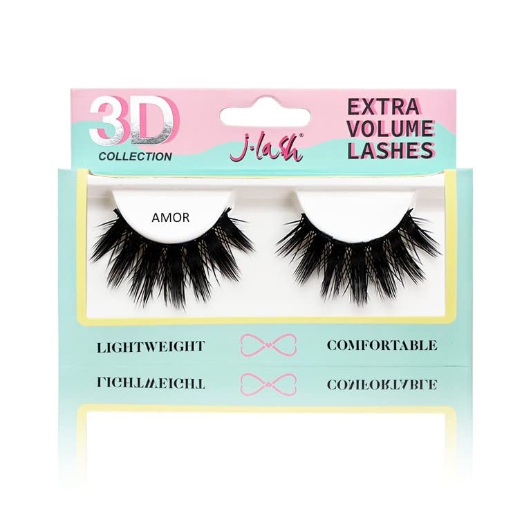 J-Lash 3D Collection Extra Volume False Eyelashes - Amor Style for Dramatic Eye Makeup | Perfect for Parties, Weddings & Special Occasions