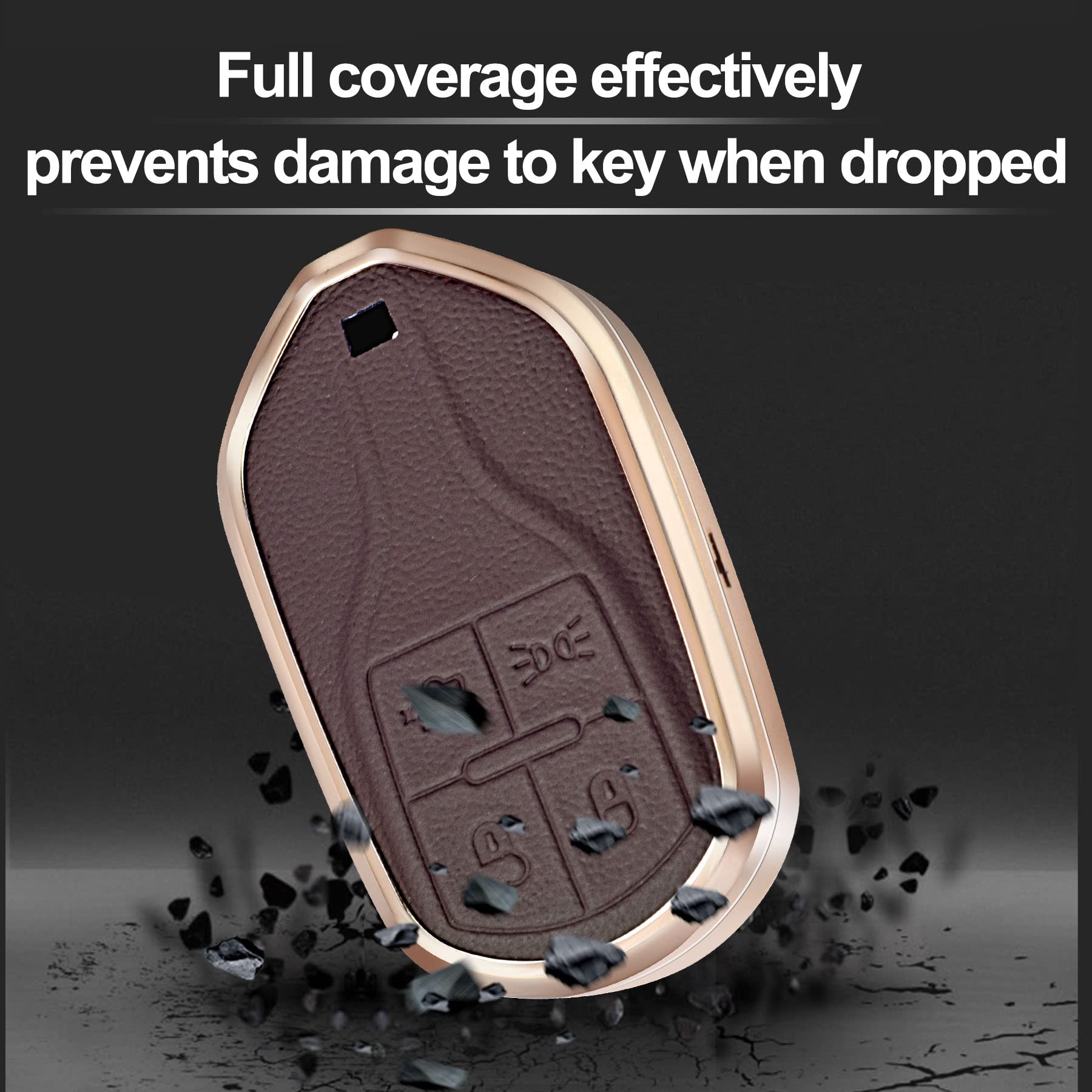 Premium Brown Leather & Aluminum Smart Key Case Cover for Maserati Ghibli/Levante/Quattroporte - 4 Button Keyless Remote Protector | Luxury Car Accessory for Daily Protection & Style Enhancement
