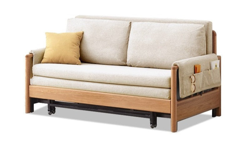 Modern Beech Solid Wood Sofa Bed - Convertible Sleeper for Small Spaces, Guest Room & Studio Apartments