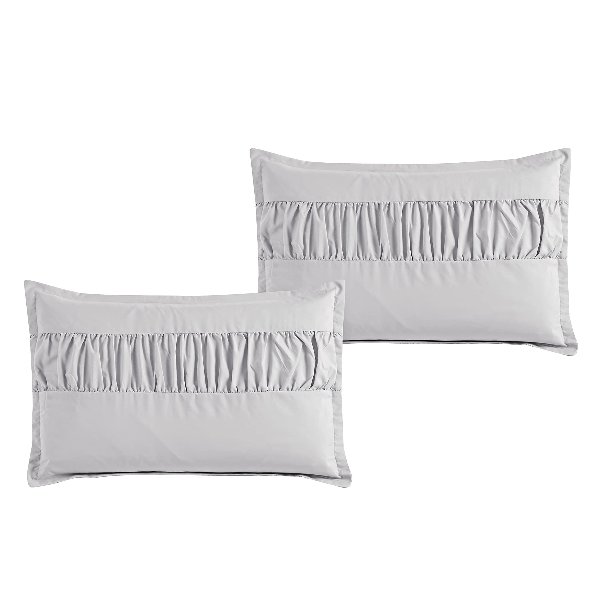 Luxury 7-Piece Linen Comforter Set Full/Queen Size - Beige & White Modern Pattern with Shams & Cushions | Bed in a Bag | Elegant Bedding for Master Bedroom, Guest Room & Airbnb Styling (22110V, F/Q, NAAMA)