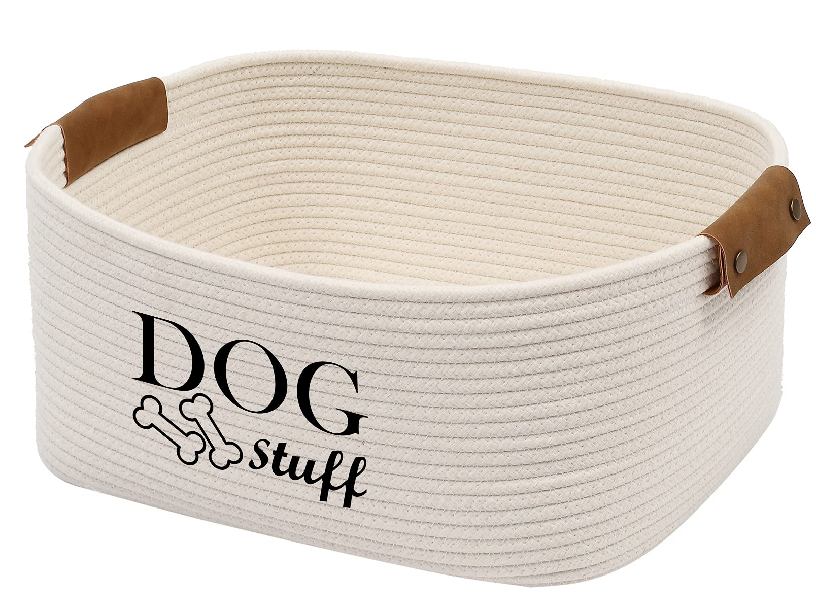Geyecete Square Dog Toy Basket - Cotton Rope Storage Bin for Pet Toys & Accessories - Beige Pet Organizer - Perfect for Living Room, Bedroom, or Pet Play Area Organization