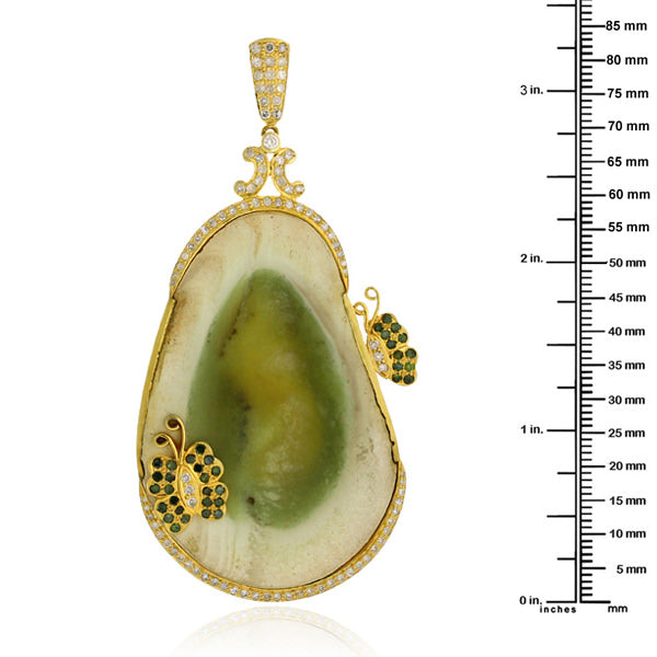 18K Yellow Gold Handmade Jasper Pave Diamond Butterfly Pendant Necklace - Elegant Jewelry Gift for Women, Perfect for Anniversaries, Birthdays & Special Occasions