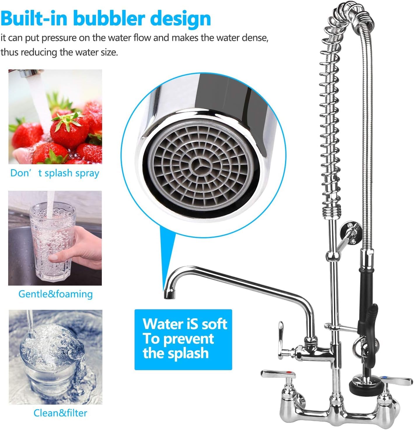 DYVIAHOME 8 Inch Commercial Kitchen Faucet - Wall Mount Sink Faucet with Pull Down Pre-Rinse Sprayer, 12