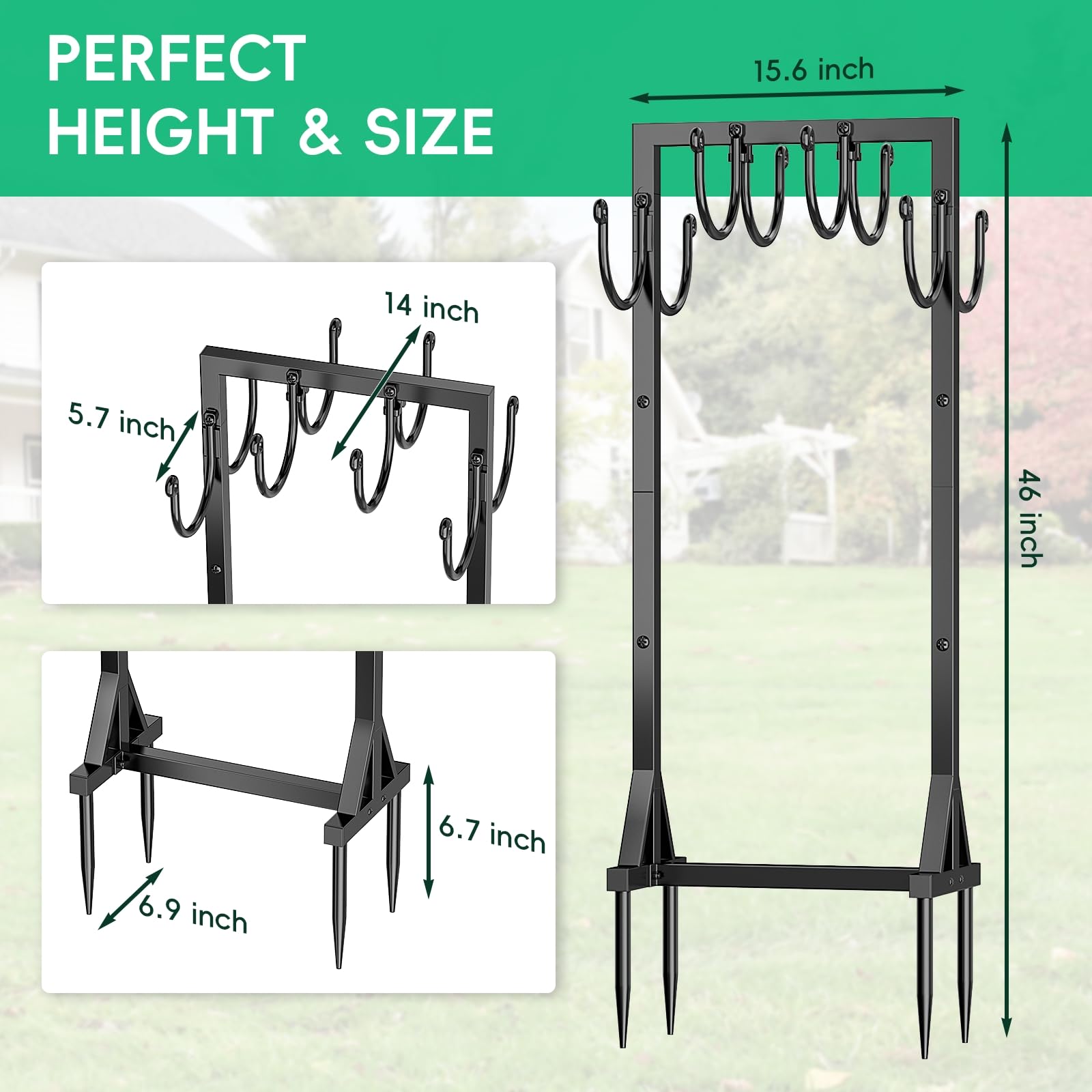 Kcysta Heavy Duty Freestanding Garden Hose Holder - Double-Sided Outdoor Metal Hose Stand Hanger Storage Rack for Yard, Lawn & Garden Watering - Perfect for Organizing Water Hoses in Backyard, Garage or Shed