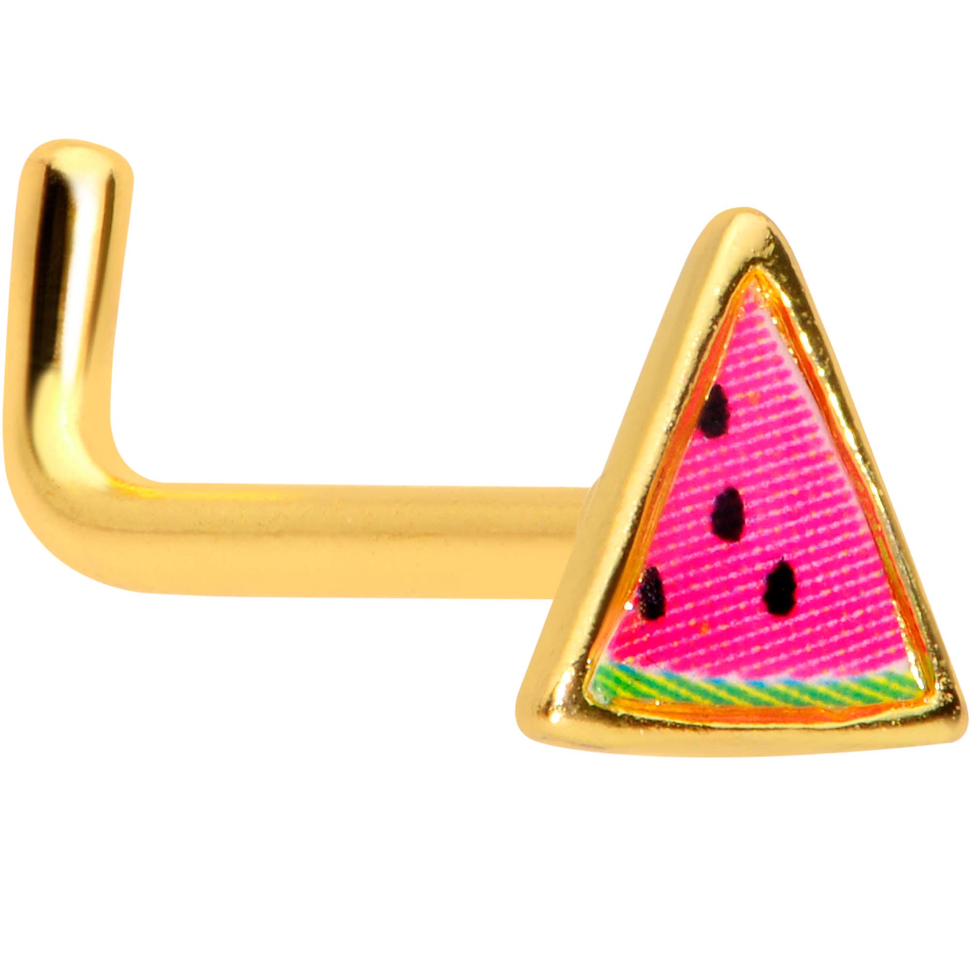 Anodized Steel L-Shaped Nose Ring - Watermelon Fruit Stud Body Jewelry (5/16