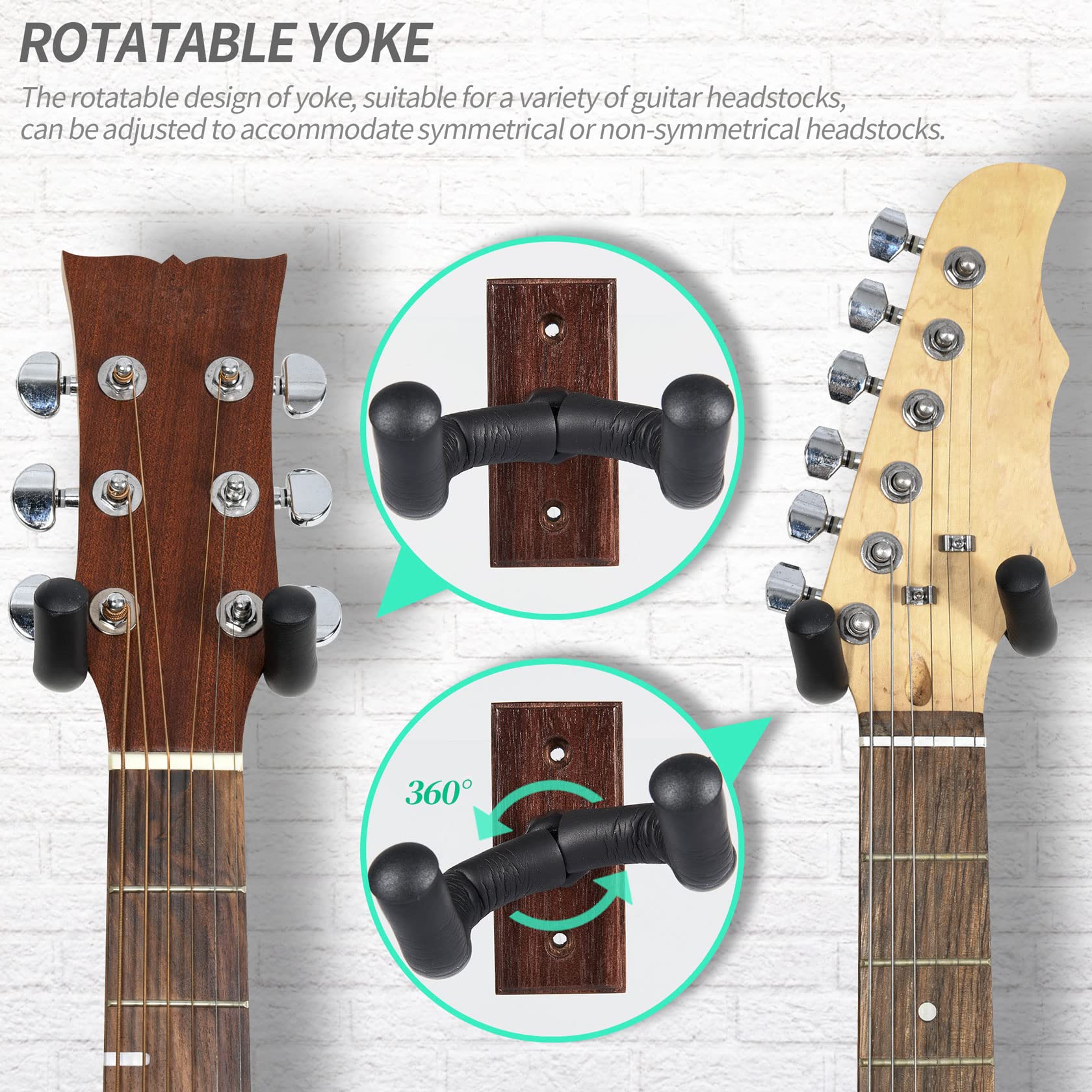 WOGOD Solid Wood Guitar Wall Mount Hanger Holder - Secure Storage for Acoustic, Electric, Bass Guitars & Ukuleles - Space-Saving Wall Stand for Bedroom, Studio, or Music Room Decor