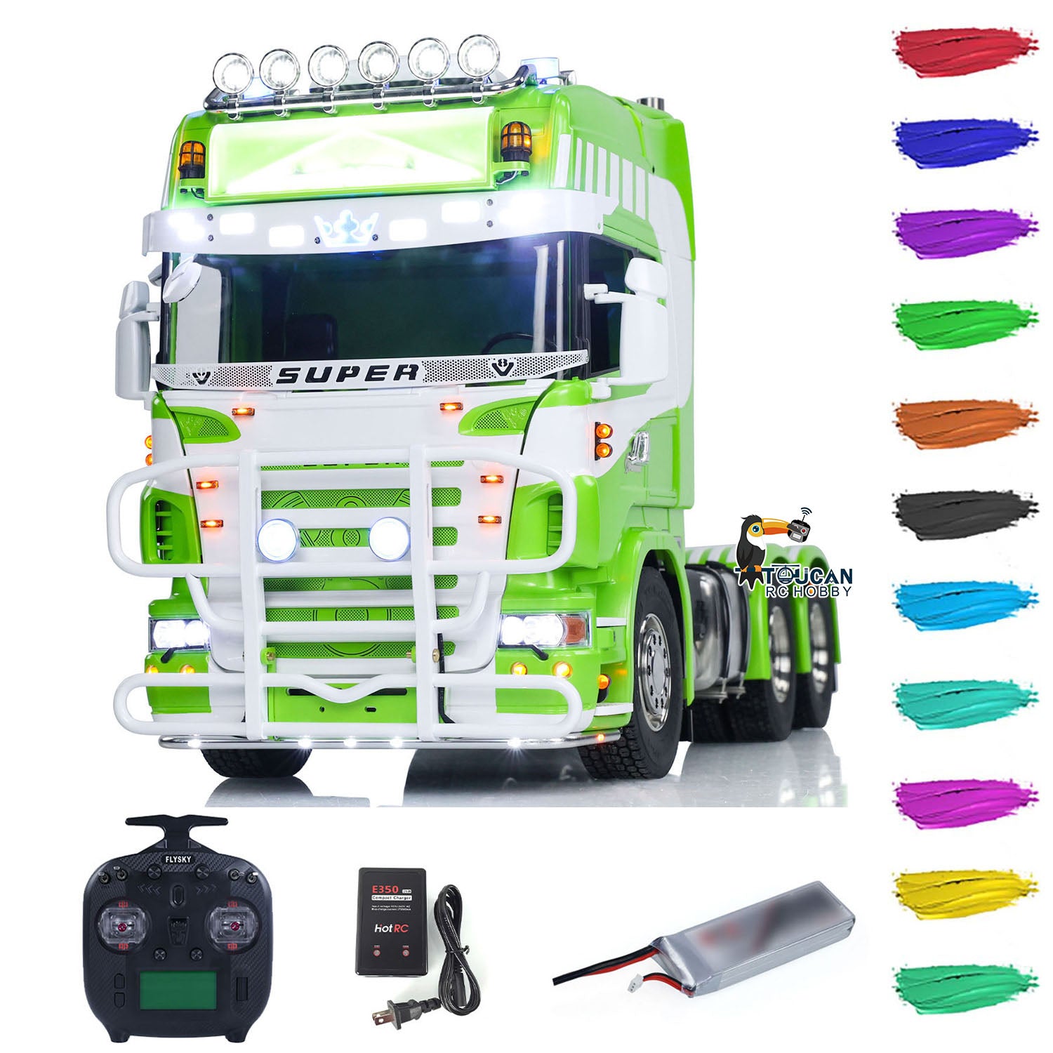 1/14 Scale 6x6 Metal Chassis RC Tractor Truck R620 RTR Model with Air Suspension, FlySky ST8 Radio System & 3-Speed Smoking Unit - Off-Road Adventure, Construction Site Simulation, RC Truck Racing