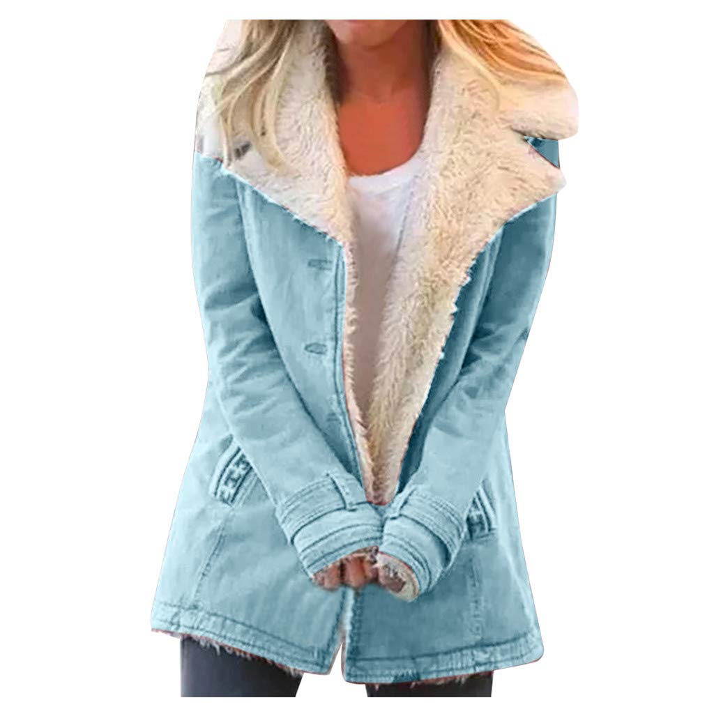 Women's Utility Jean Jacket - Fashionable Warm Faux Plush Stitched Casual Jacket for Everyday Wear | Perfect for Outdoor Activities, Work & Fall/Winter Layering