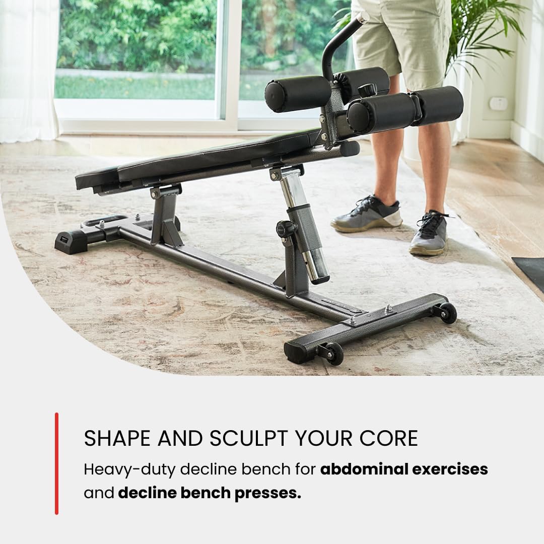 Finer Form Adjustable Semi-Commercial Sit-Up Bench for Core Workouts, Decline Bench Press & Ab Exercises - 4 Height Settings with Reverse Crunch Handle - Perfect for Home Gym, Weight Training & Fitness Enthusiasts