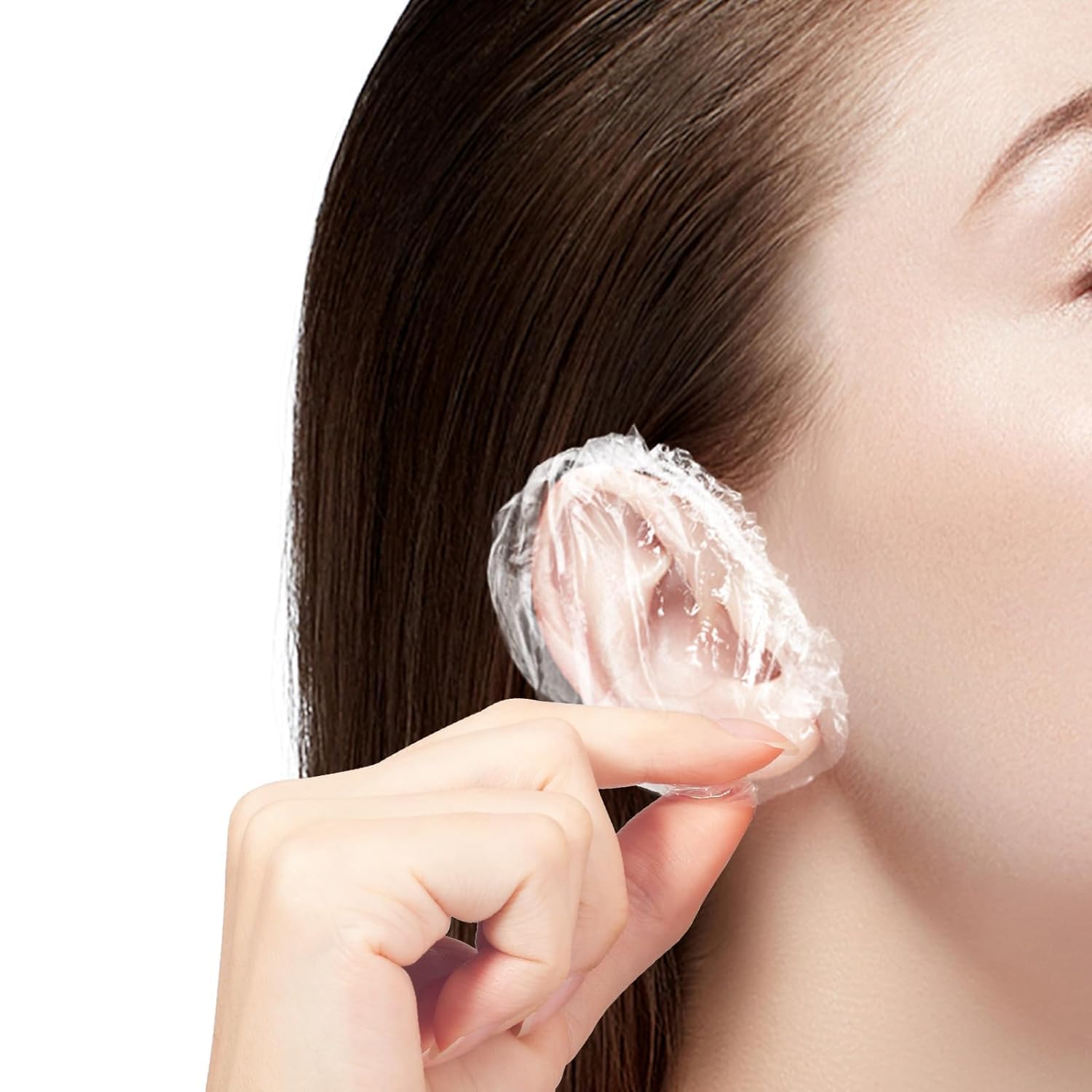 FEORA 200 Pack Waterproof Ear Covers for Shower, Swimming, Hair Dye – Transparent Ear Protectors for Women & Kids – Reusable Bathing Ear Caps for Salon, Spa & Home Use