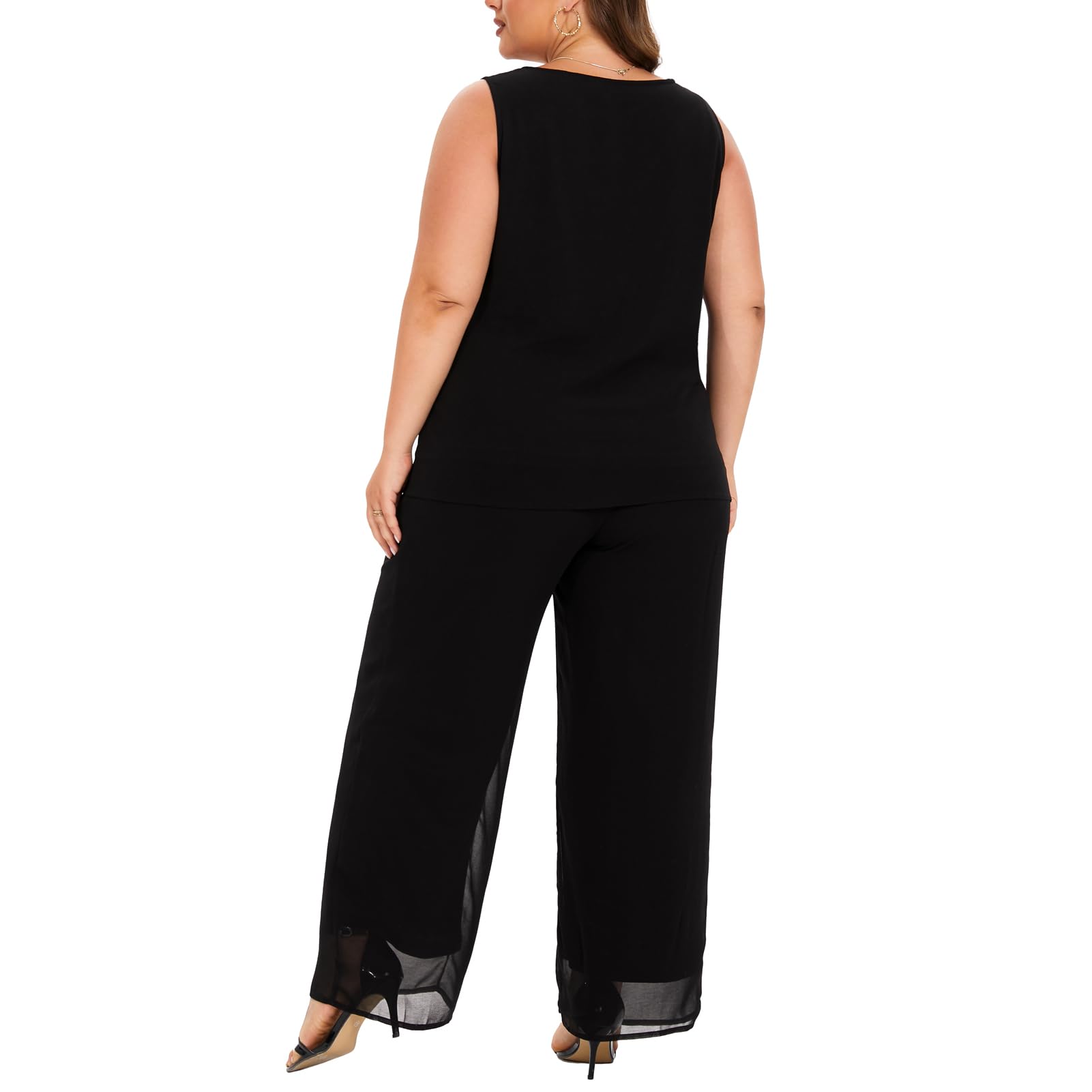 Plus Size Wedding Pant Suits for Women - 3 Piece Chiffon Mother of The Bride/Groom Outfit - Elegant Evening Gowns for Wedding Parties & Formal Events