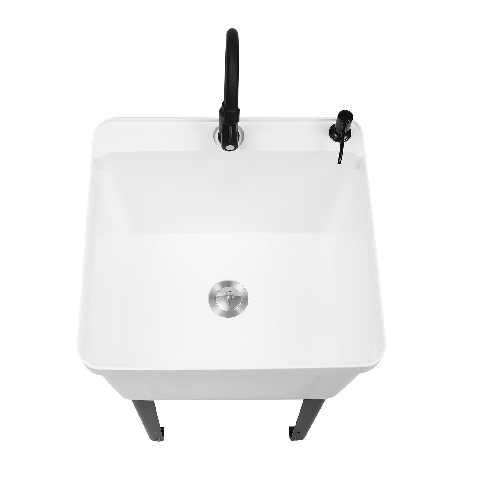 Modern Freestanding Utility Sink with Rotatable Faucet & Soap Dispenser - Space Saving Laundry Room, Basement or Garage Sink (White) | US Stock | Perfect for Hand Washing, Pet Bathing & Cleaning Supplies