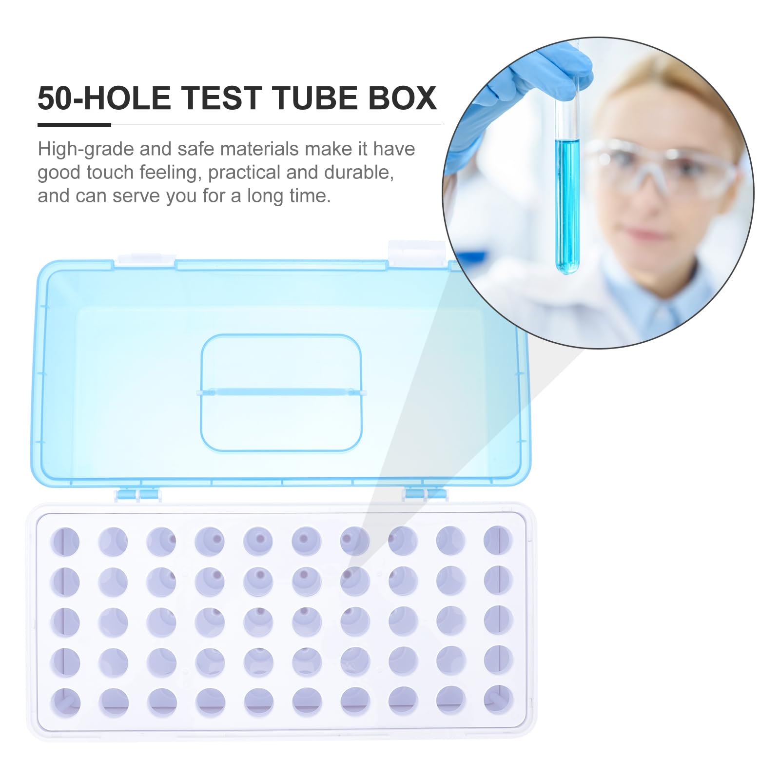 Plastic Test Tube Rack - 50 Holes Laboratory Tube Holder for Specimen Inspection, Vial Storage & Glass Drying | Perfect for Clinics, Hospitals & Science Labs (Durable Plastic Construction)