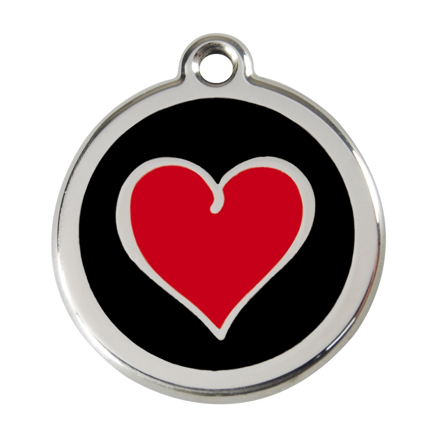 Red Dingo Heart-Shaped Dog ID Tag - 38mm Engraved Pet Collar Tag in Black & Red | Perfect for Small & Medium Dogs, Durable & Waterproof for Daily Walks & Outdoor Adventures