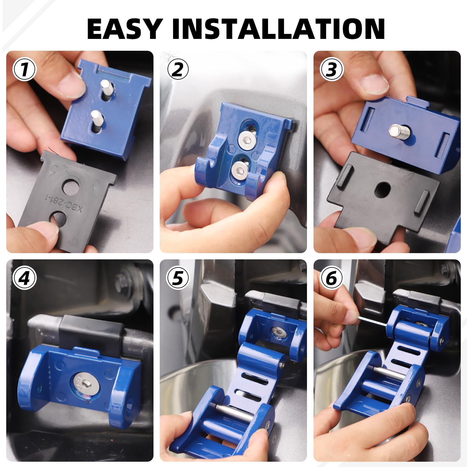 Stainless Steel Hood Latch Kit for 2007-2018 Jeep Wrangler JK/JKU & 2018-2025 JL/JLU/Gladiator JT - Durable Blue Exterior Accessories | Off-Road Protection & Enhanced Security