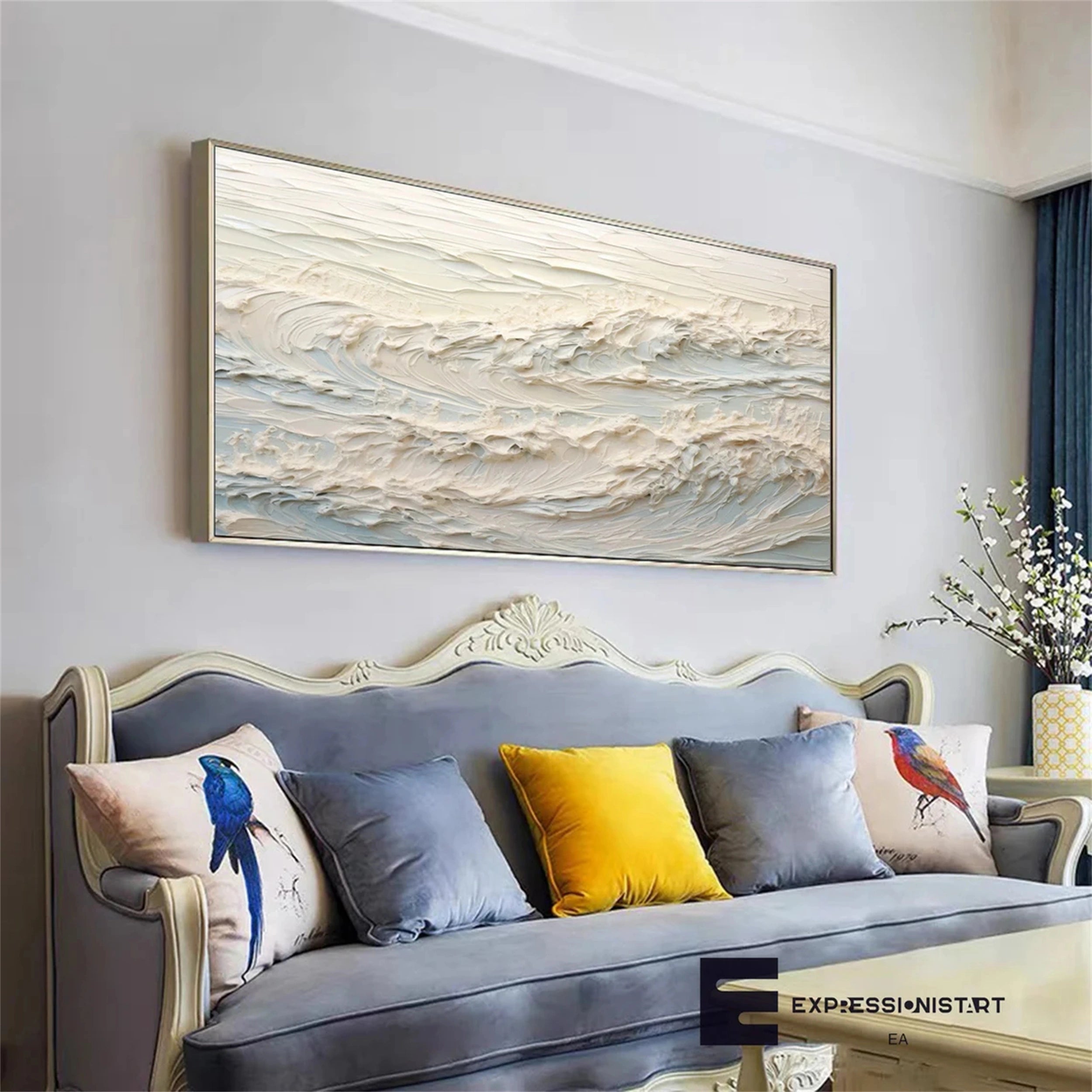 Ocean and Sky Painting #OS 072 - Handmade Canvas Wall Art for Home Decor, Office & Living Room - Coastal Landscape Artwork for Beach House & Modern Interior Design