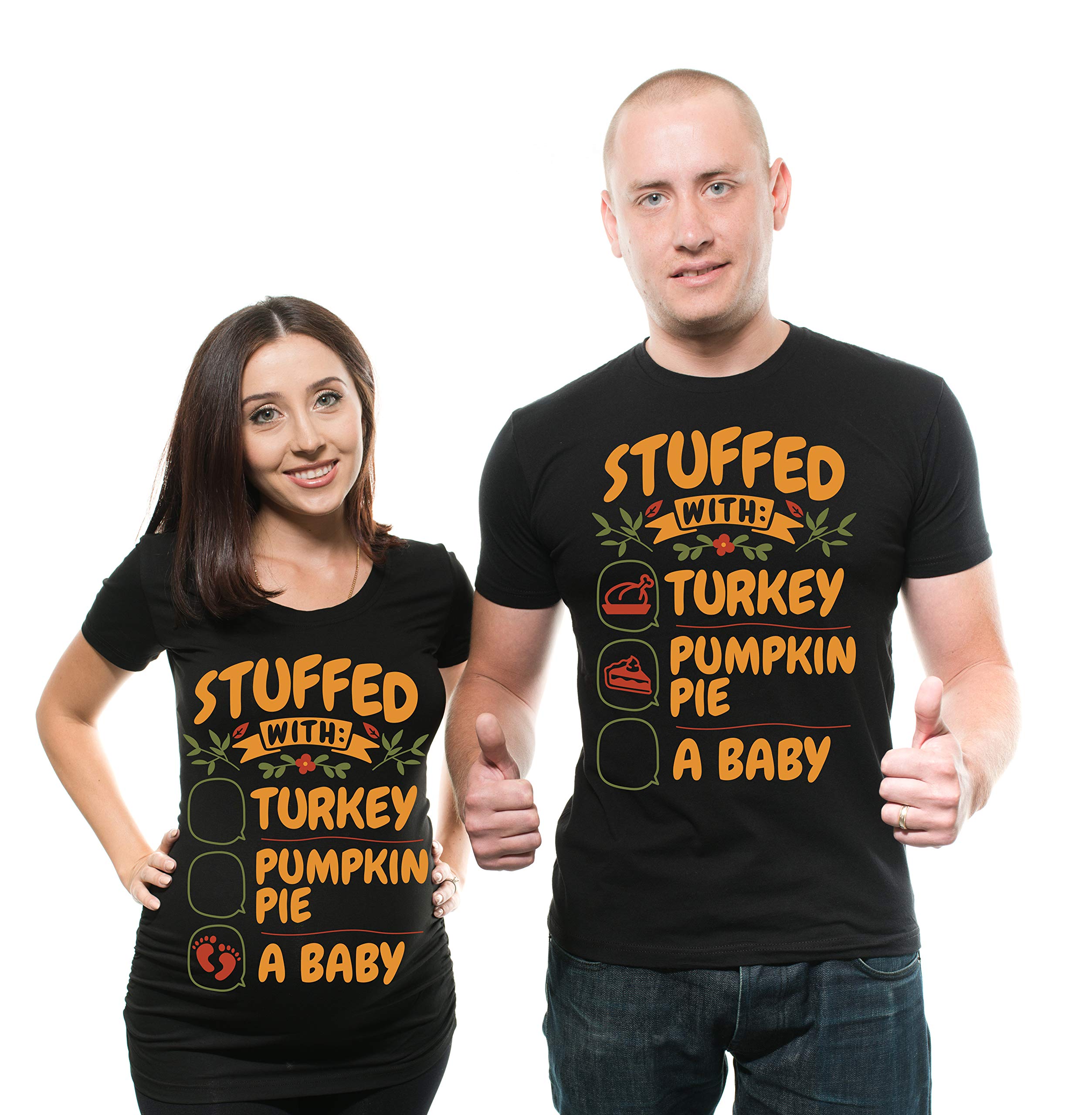 Silk Road Maternity Thanksgiving T-Shirts for Pregnancy Announcement - Matching Couple T-Shirts for Expecting Mom & Dad - Perfect for Gender Reveal, Baby Shower & Family Photos
