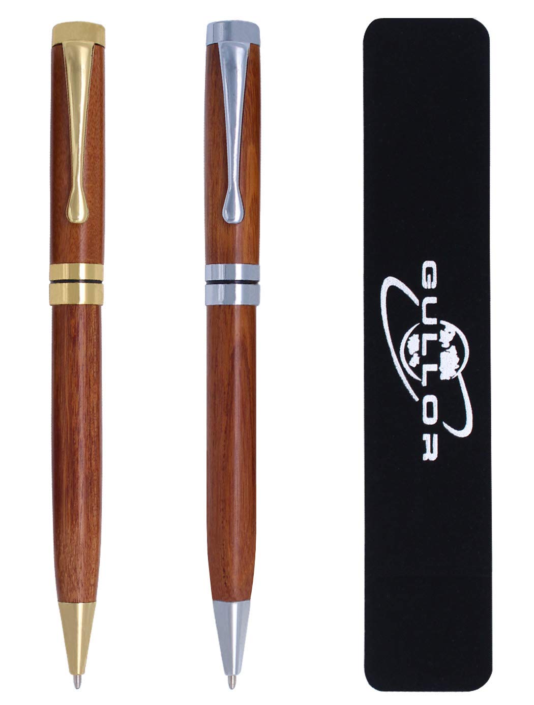 Gullor 2-Pack Handcrafted Wooden Retractable Ballpoint Pens - Premium Writing Gift for Office, School & Business Professionals