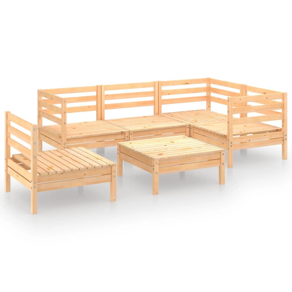 vidaXL 6-Piece Solid Pinewood Patio Lounge Set - Modular Rustic Design, Weather-Resistant Outdoor Garden Furniture for Backyard, Poolside & Terrace Relaxation