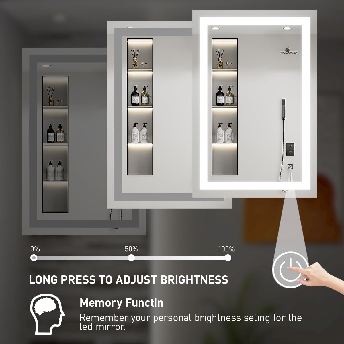36 x 24 Inch LED Bathroom Mirror with Dimmable Lights & Anti-Fog - Frameless Wall Mounted Vanity Mirror with Memory Function (Horizontal/Vertical) - Perfect for Makeup, Shaving & Home Decor
