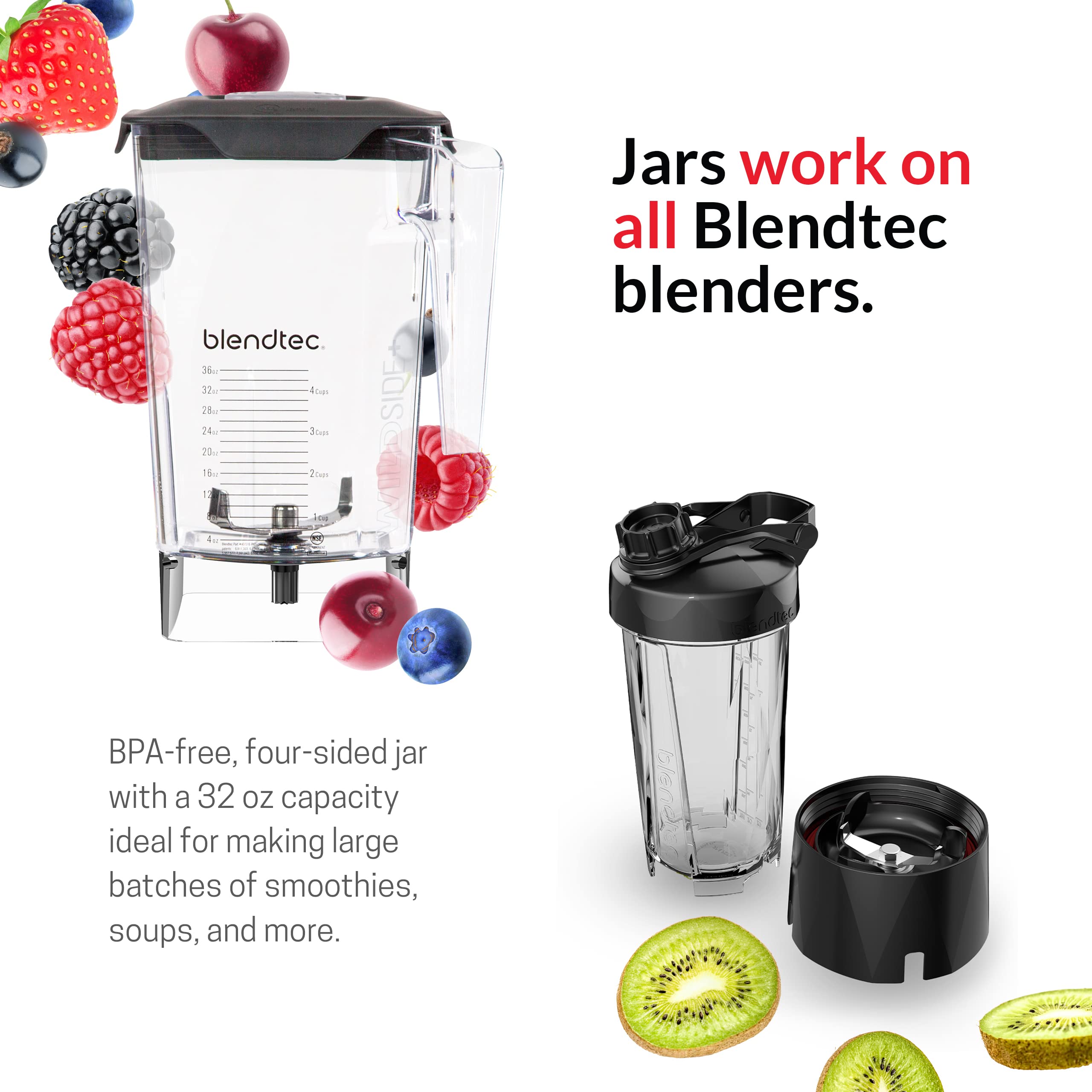 Blendtec Total Classic Original Blender with 90 oz WildSide+ Jar & 24 oz Twister Jar - Includes Spectacula Spatula - High Performance Kitchen Blender for Smoothies, Soups & Nut Butters - Perfect for Home & Commercial Use