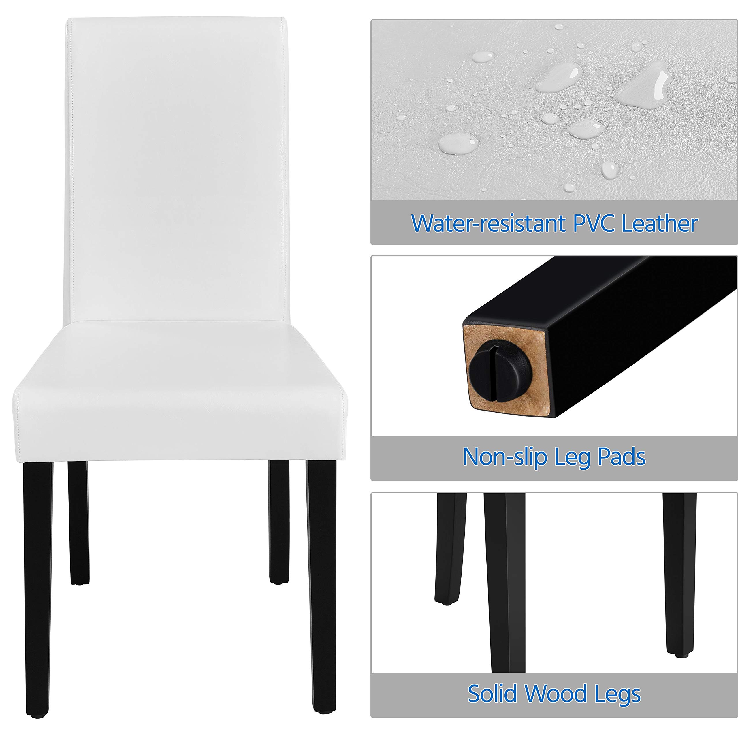 Yaheetech 4-Piece Dining Chair Set - Modern Faux Leather Upholstered Armless Side Chairs with Solid Wood Legs, White - Perfect for Kitchen, Living Room & Dining Room Decor