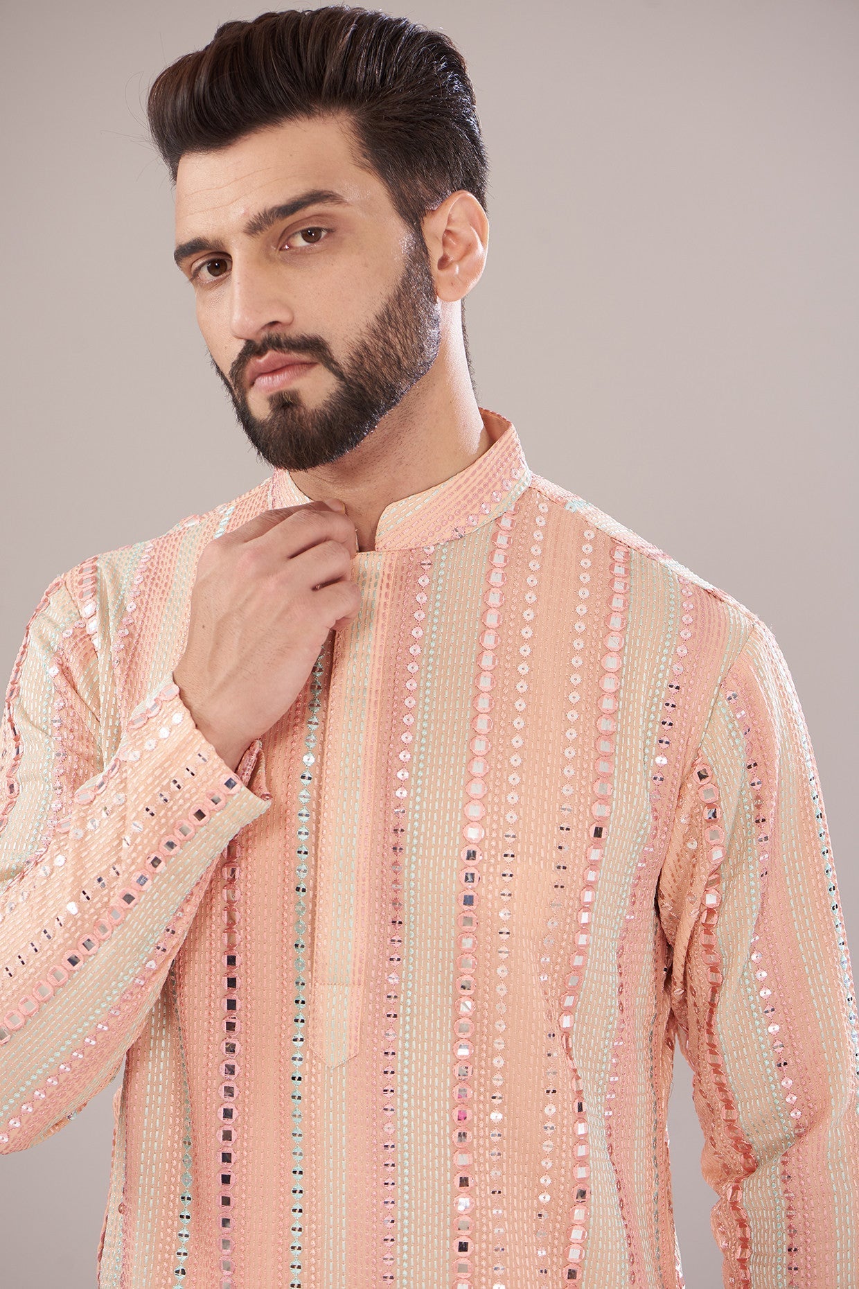 Elegant Peach Georgette Embroidered Kurta for Women | Traditional Indian Tunic Top | Perfect for Festivals, Weddings & Casual Wear