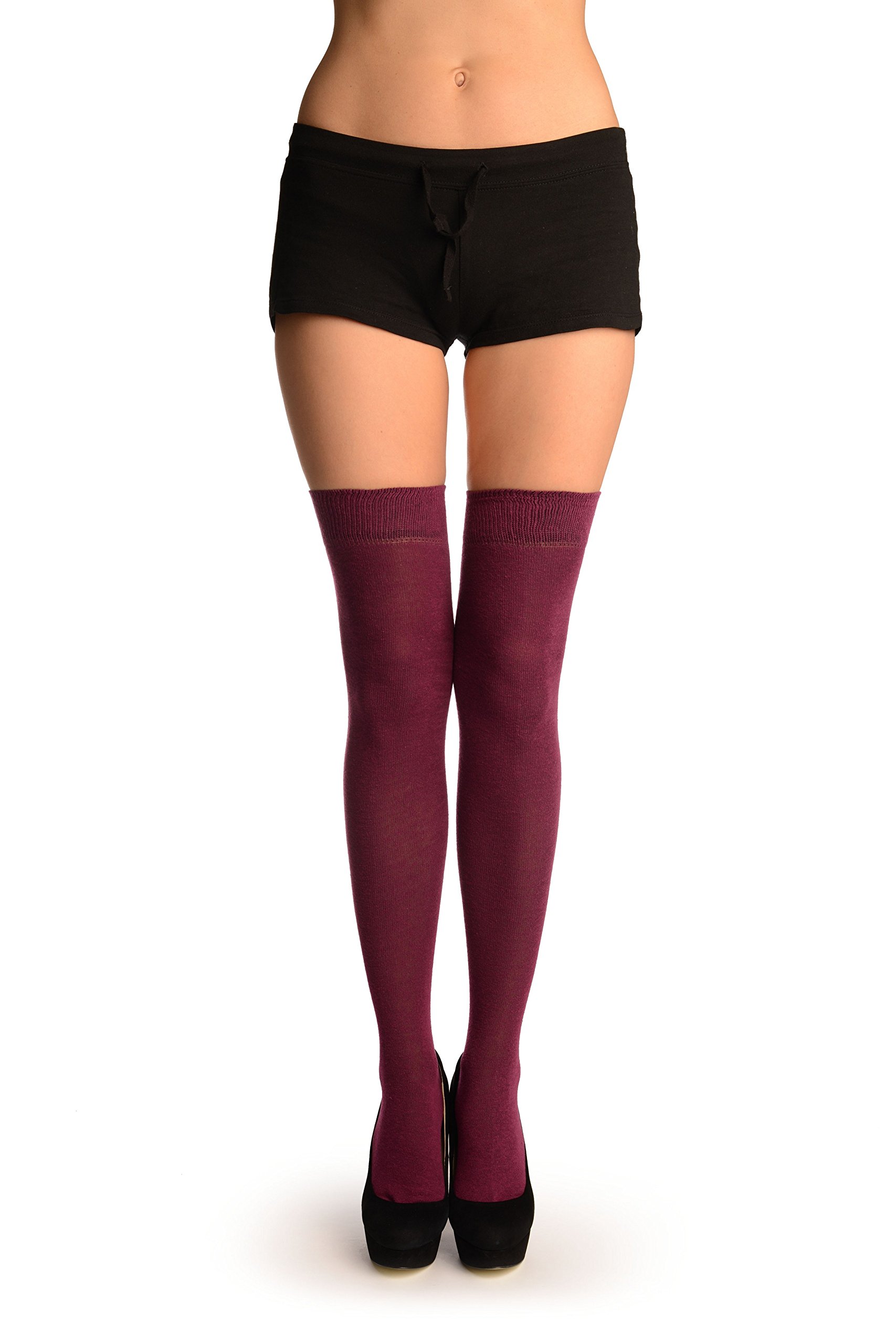 LissKiss Plain Maroon Over The Knee Socks - Purple Thigh High Socks for Women | Fashionable & Comfortable Knee-High Stockings for Winter, Cosplay, and Office Wear