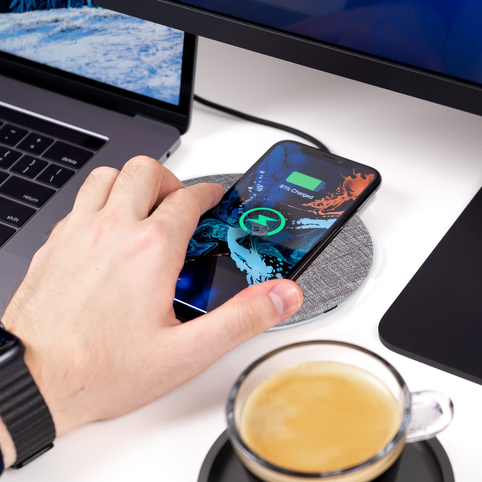 15W Fast Wireless Charger Pad - Qi-Certified for iPhone 14/13/12/11/X/8, Samsung Galaxy S22/S21/S20 (Gray) | Perfect for Bedside, Office & Car Charging | AC Adapter Not Included