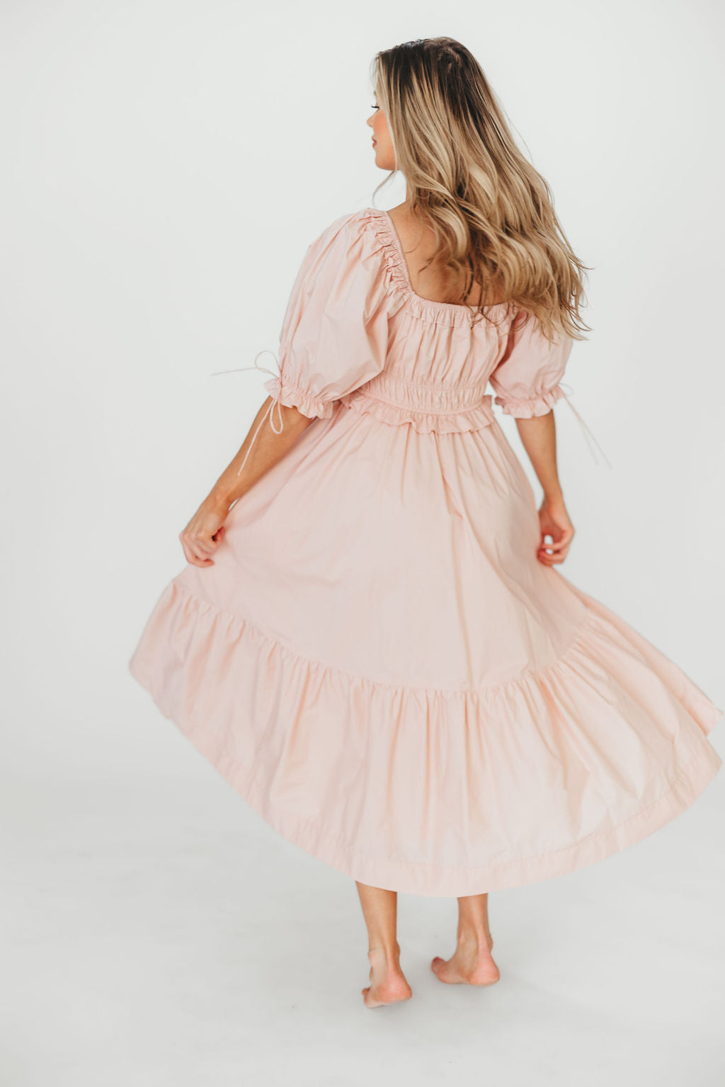 Crissy Ruched Midi Dress - 100% Cotton Bump Friendly Maternity Dress in Dusty Pink | Perfect for Baby Showers, Maternity Photos & Everyday Comfort