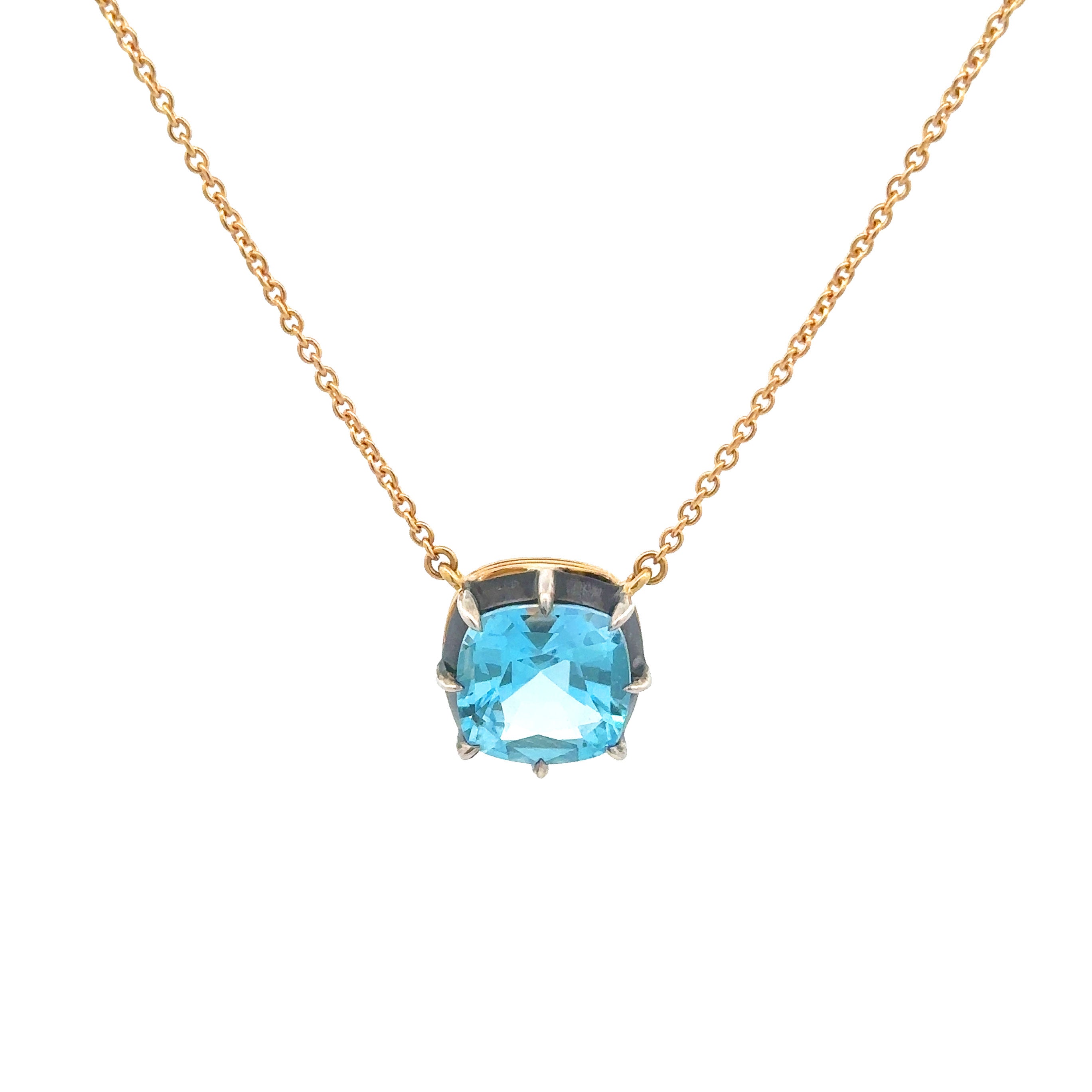 Signed Fred Leighton Blue Topaz Solitaire Necklace in Silver-Topped Gold Collet - Elegant Jewelry for Weddings, Anniversaries & Special Occasions