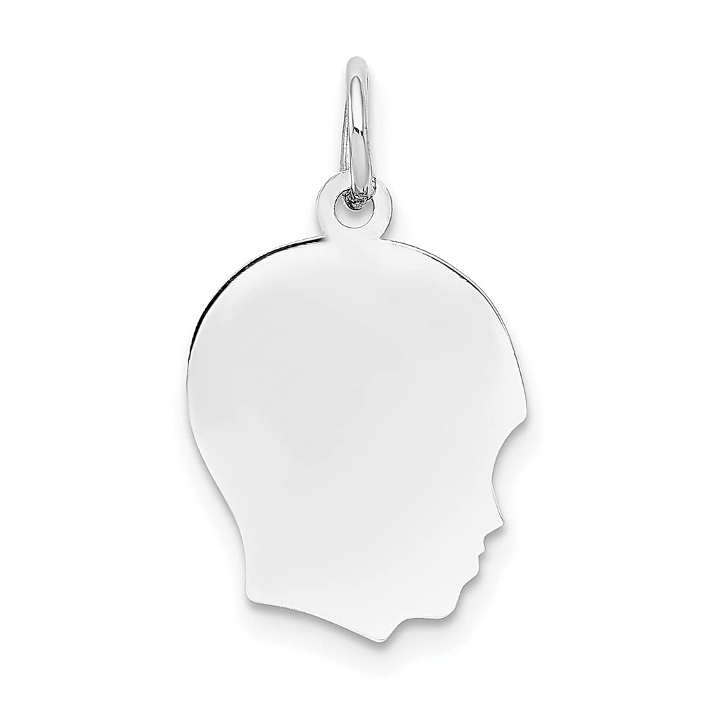 14K White Gold Engravable Boy Charm Necklace Pendant - Medium .027 Depth Facing Right - Baby Disc Girl Head Fine Jewelry for Women - Perfect Gift for Her, Mother's Day, Baby Shower & Christening Gifts