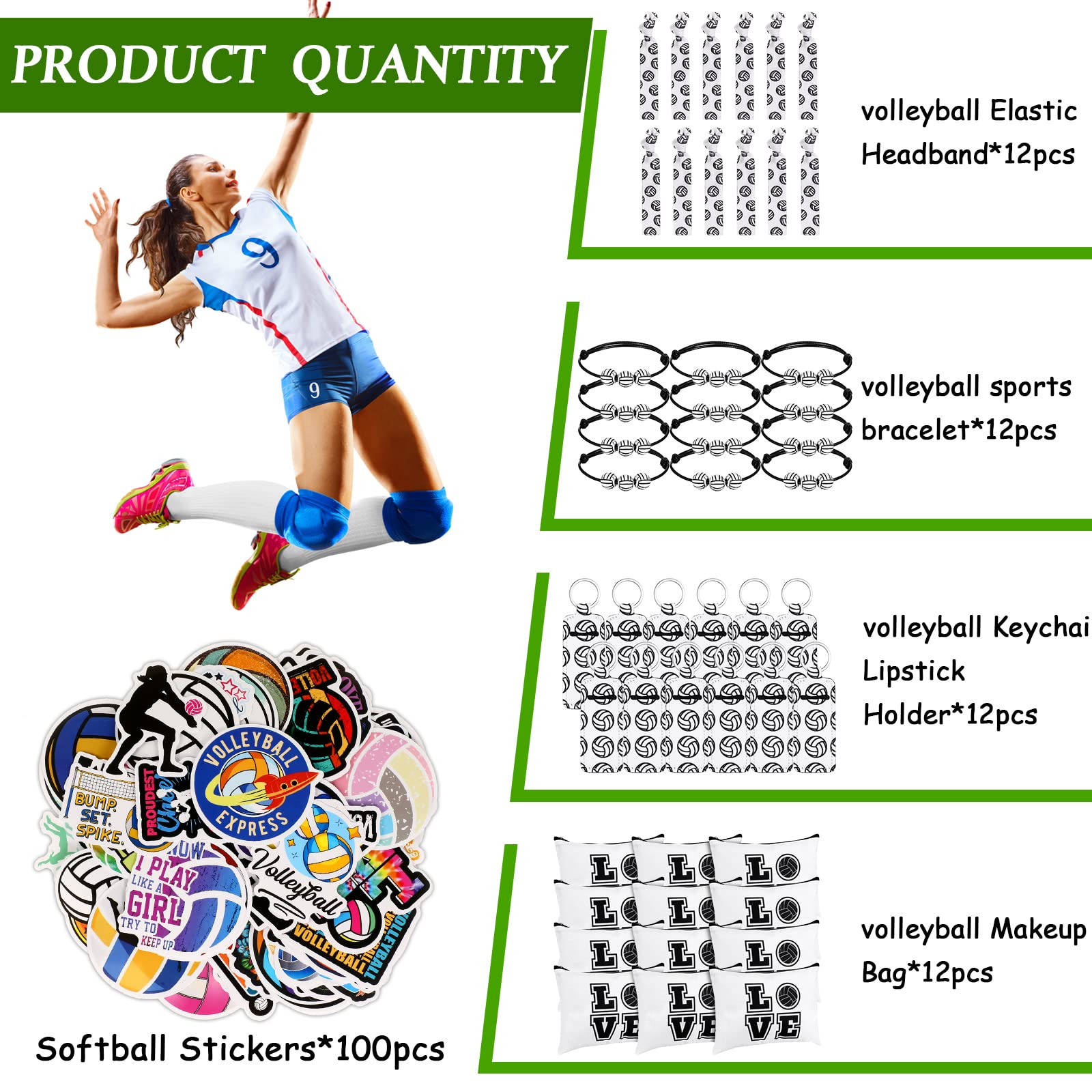 LEIFIDE 148 Pcs Volleyball Party Favors Set - Team Gift Bags, Bracelets, Keychains, Hair Ties, Stickers for Volleyball Birthday Decorations & Goodie Bags | Perfect for Team Parties, Tournaments & Player Gifts