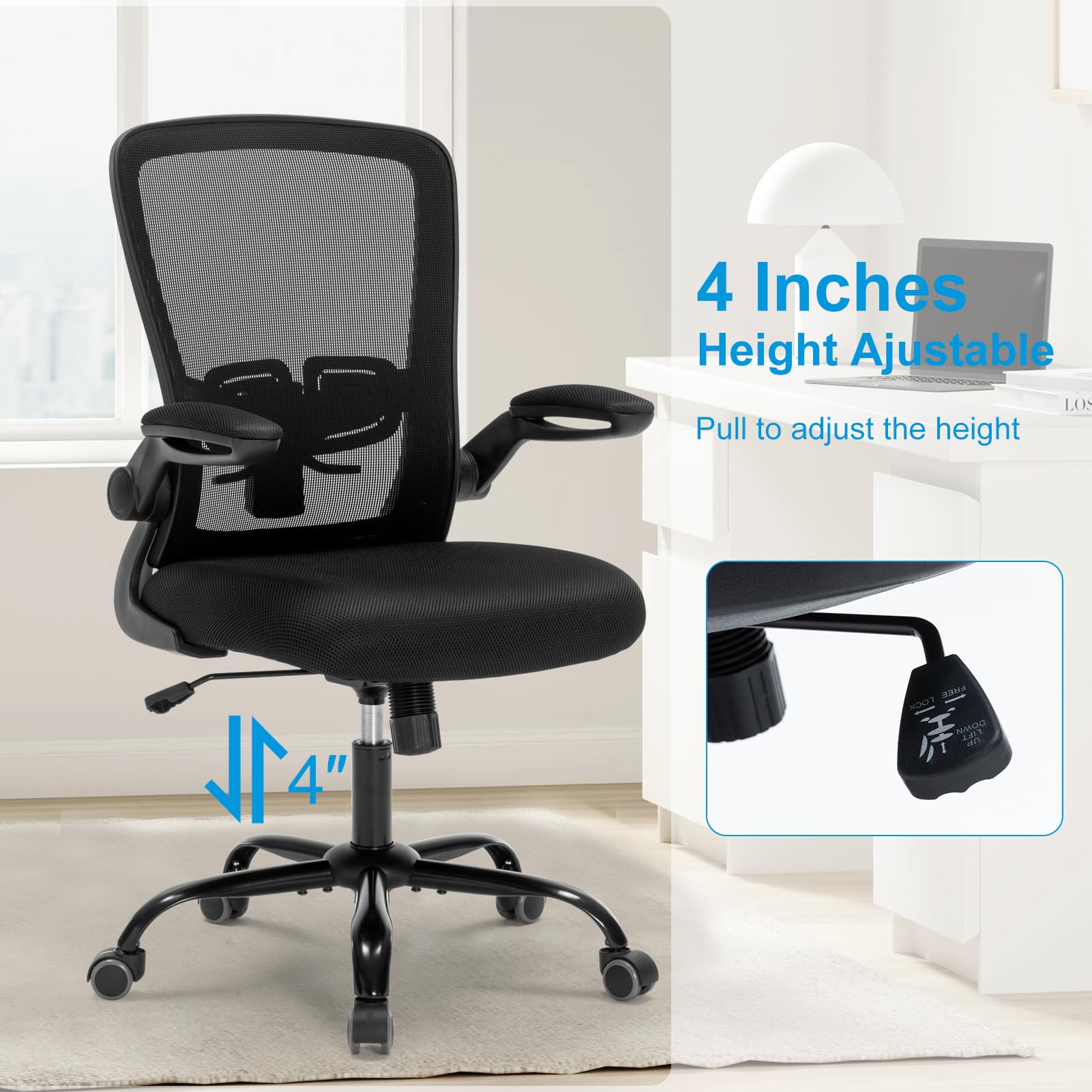 Ergonomic Mesh Office Chair with Adjustable Lumbar Support - Swivel Rolling Computer Desk Chair for Home Office, Study Room & Bedroom - Comfortable Executive Chair for Adults & Students (Black) - Perfect for Long Work Hours & Online Classes