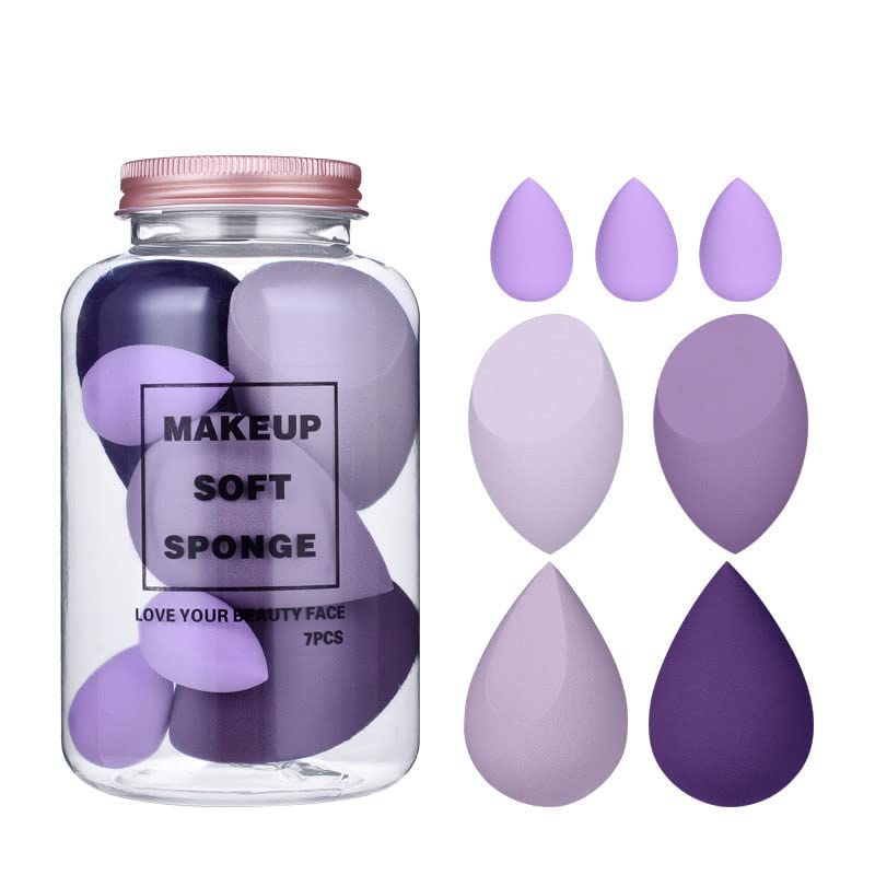 HUDACRUSH 7-Piece Beauty Blender Set - Latex-Free Makeup Sponge Puff for Liquid Foundation, Cream & Powder (4 Large + 3 Small) - Wet & Dry Cosmetic Blenders with Cute Storage Jar - Perfect for Everyday Makeup, Professional Application & Travel