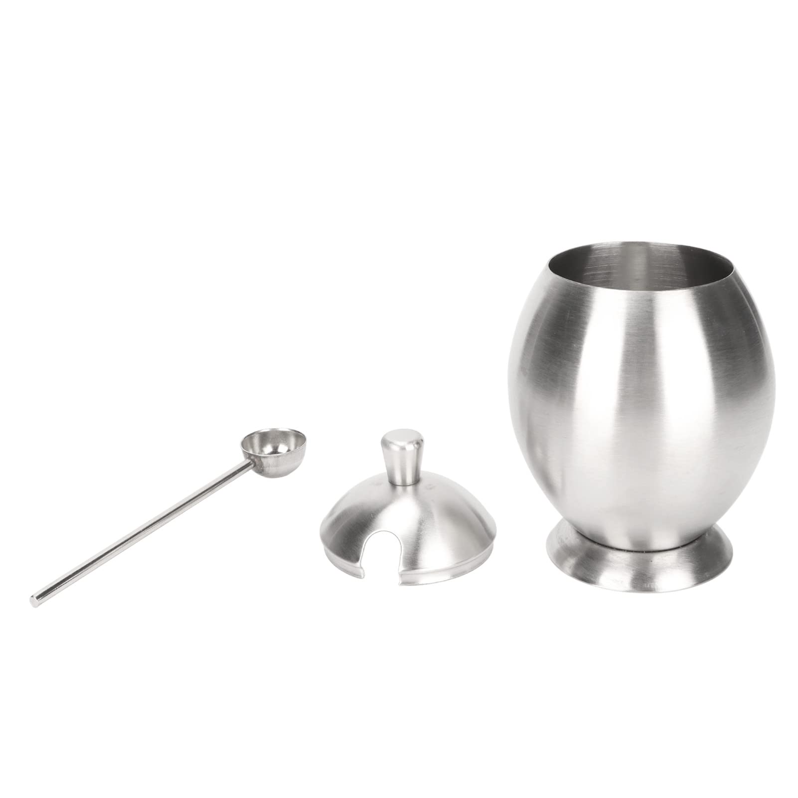 Stainless Steel Egg-Shaped Condiment Jar with Spoon - Oval Spice & Sugar Container for Kitchen, Restaurant, Home Use - Perfect for Salt, Pepper, Seasonings & Baking Essentials