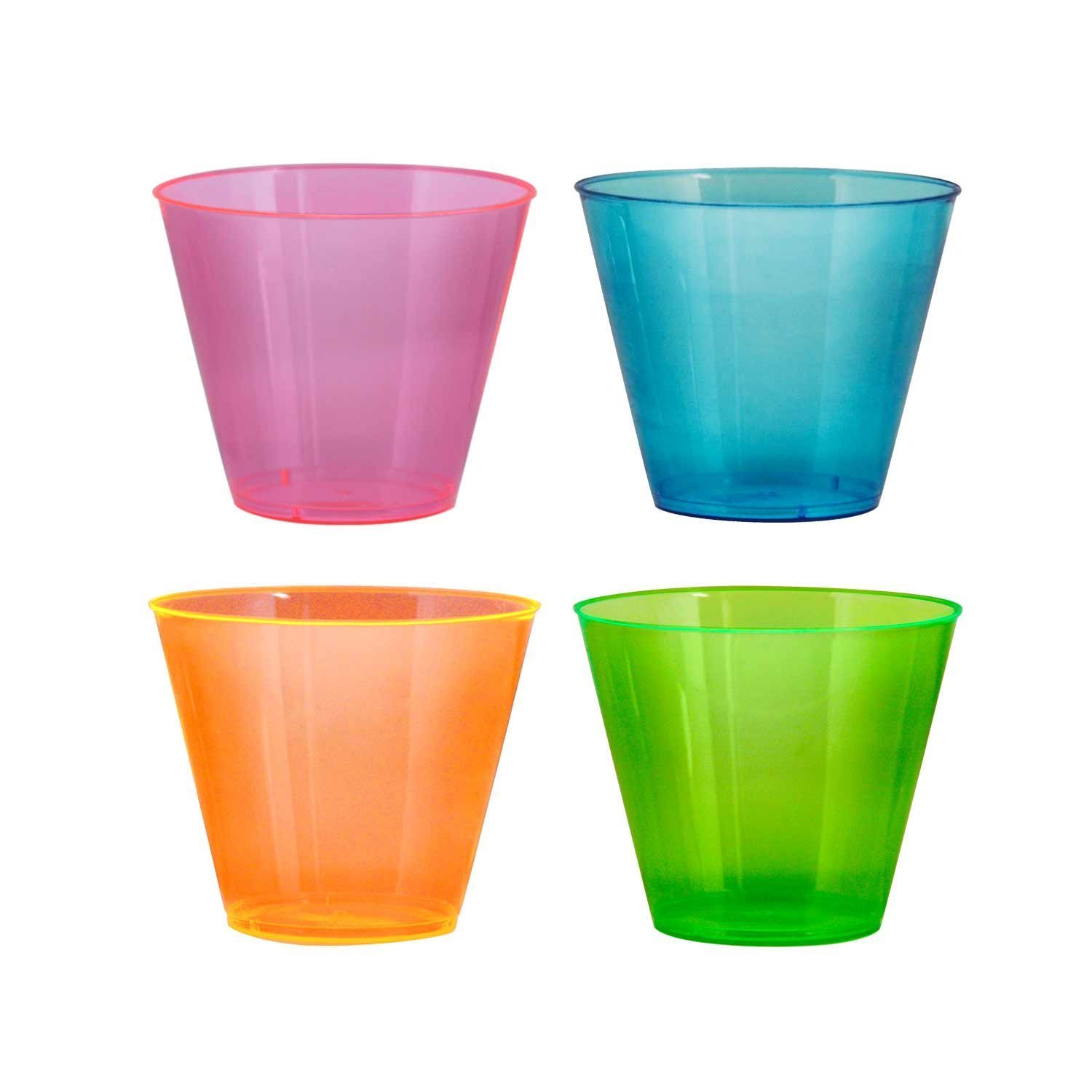 800-Pack Neon Party Cups - 9oz Hard Plastic Tumblers for Cocktails, Beer & Drinks | Durable Disposable Cups for Parties, BBQs, Events & Gatherings