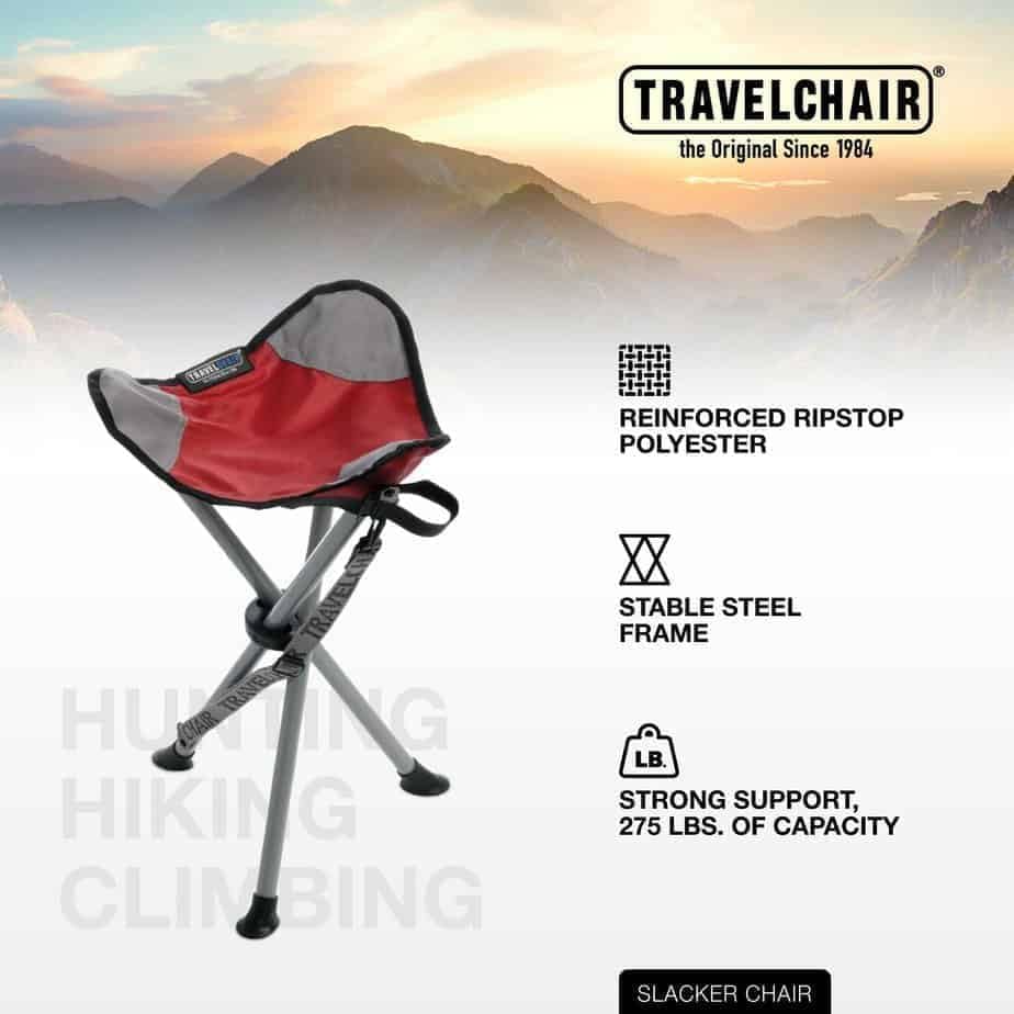 Slacker Tripod Camping Chair - Lightweight Portable Travel Chair with Adjustable Carry Strap & Oversized Duck Feet for Stability | Perfect for Hiking, Fishing, Beach, Backpacking & Outdoor Adventures | Foldable Compact Design for Easy Transport (Black)